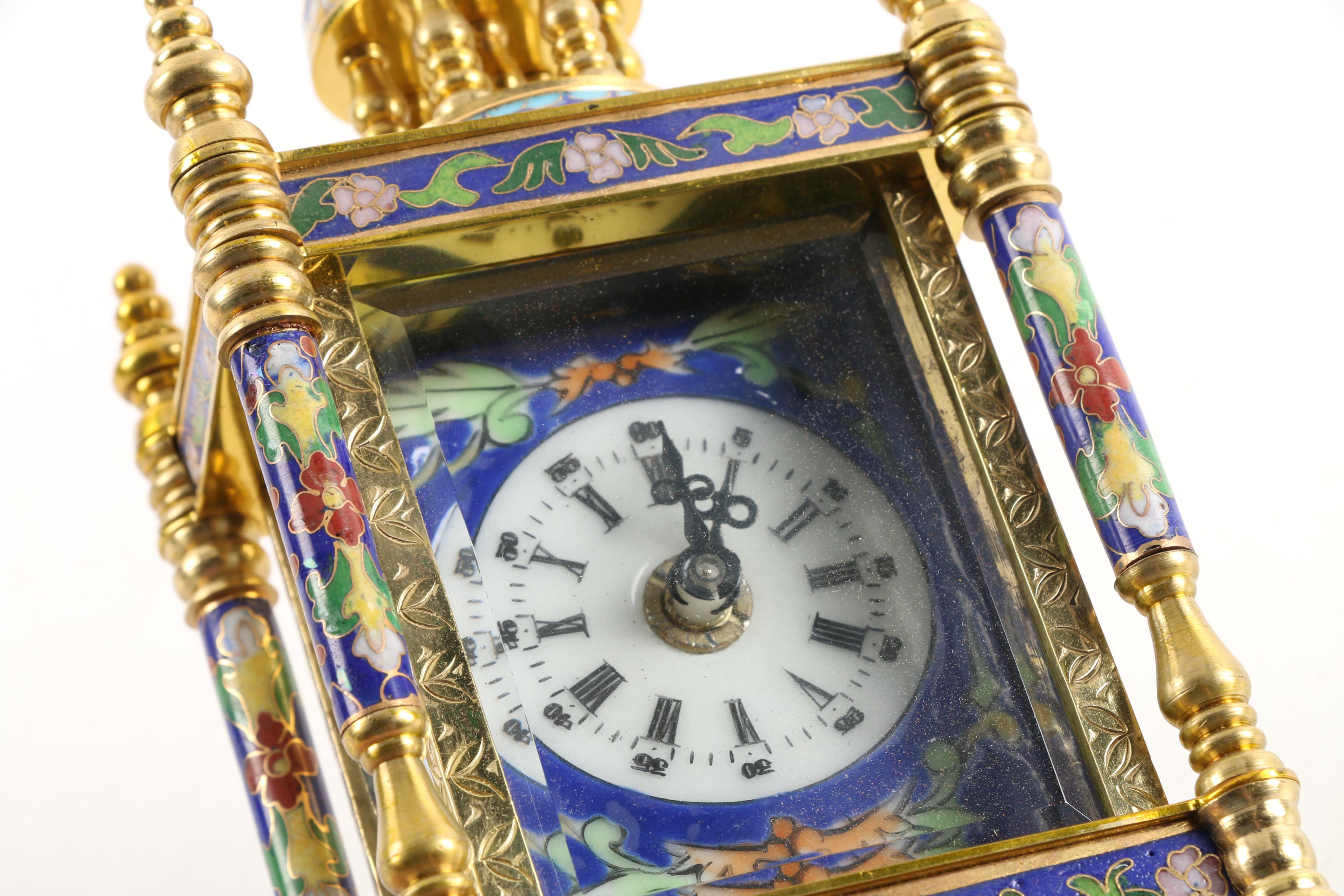 Chinese Cloisonné Empire Style Cloisonné Shelf Clock with Hand-Painted Face
