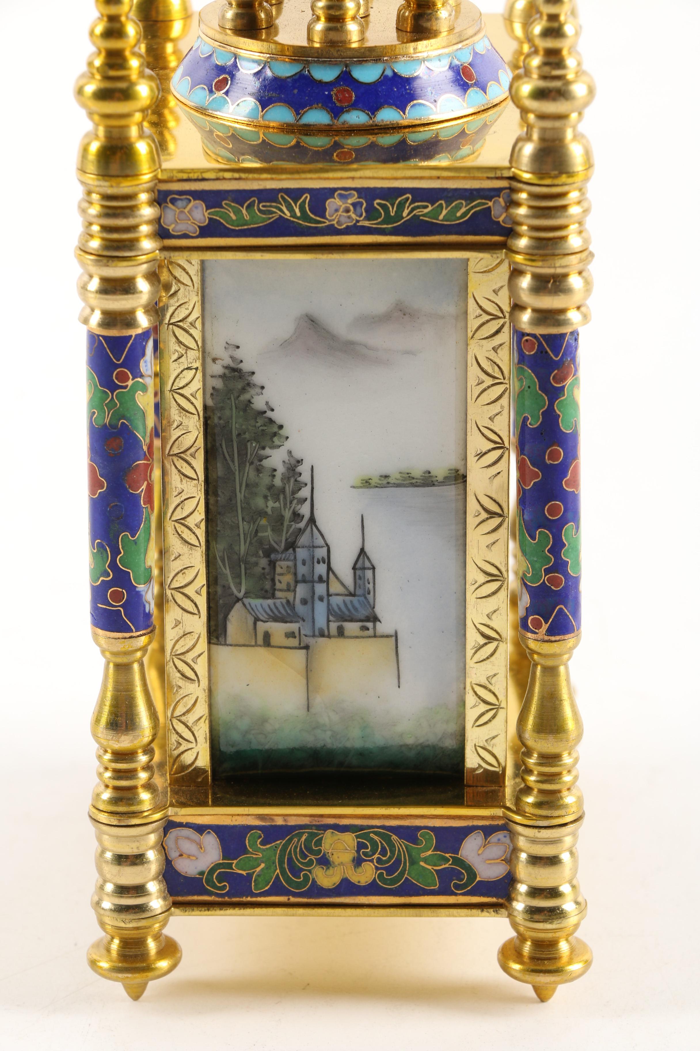 Chinese Cloisonné Empire Style Cloisonné Shelf Clock with Hand-Painted Face