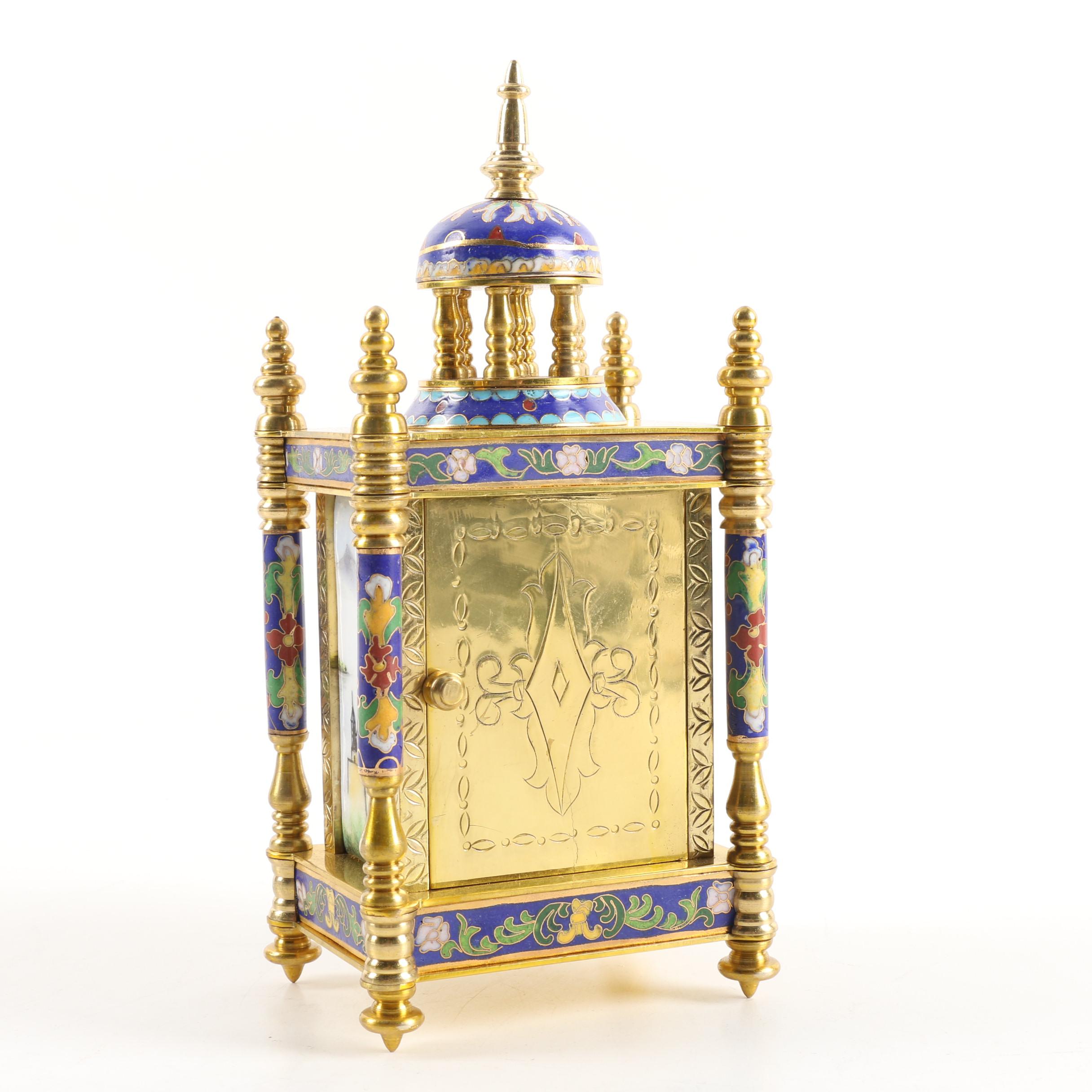 Chinese Cloisonné Empire Style Cloisonné Shelf Clock with Hand-Painted Face