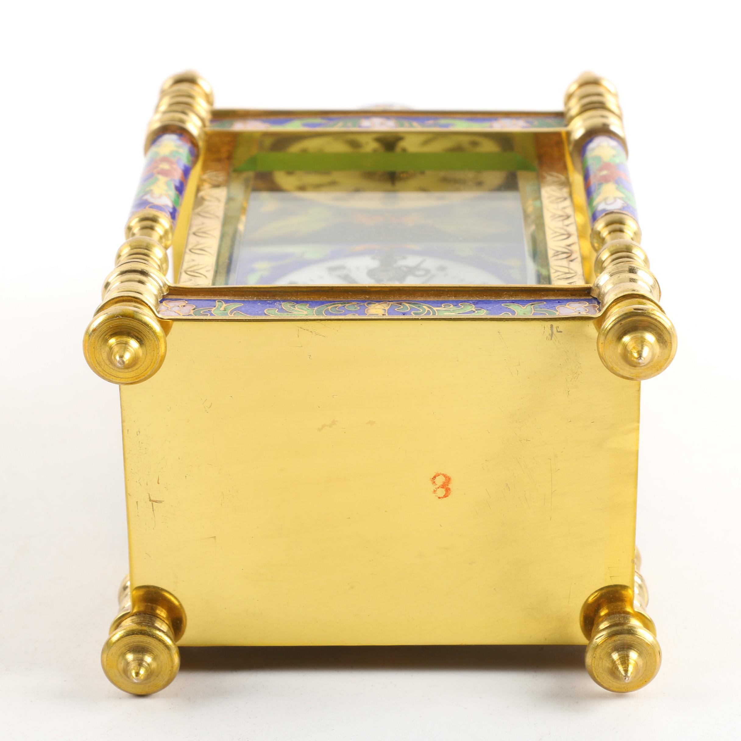 Chinese Cloisonné Empire Style Cloisonné Shelf Clock with Hand-Painted Face