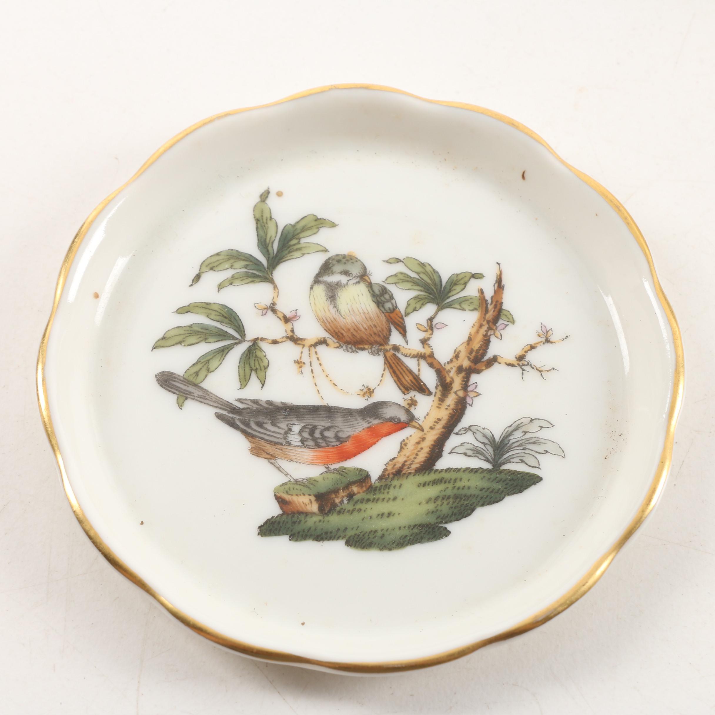 Hand-Painted Herend "Rothschild Bird" Honey Pot and Vintage Coaster