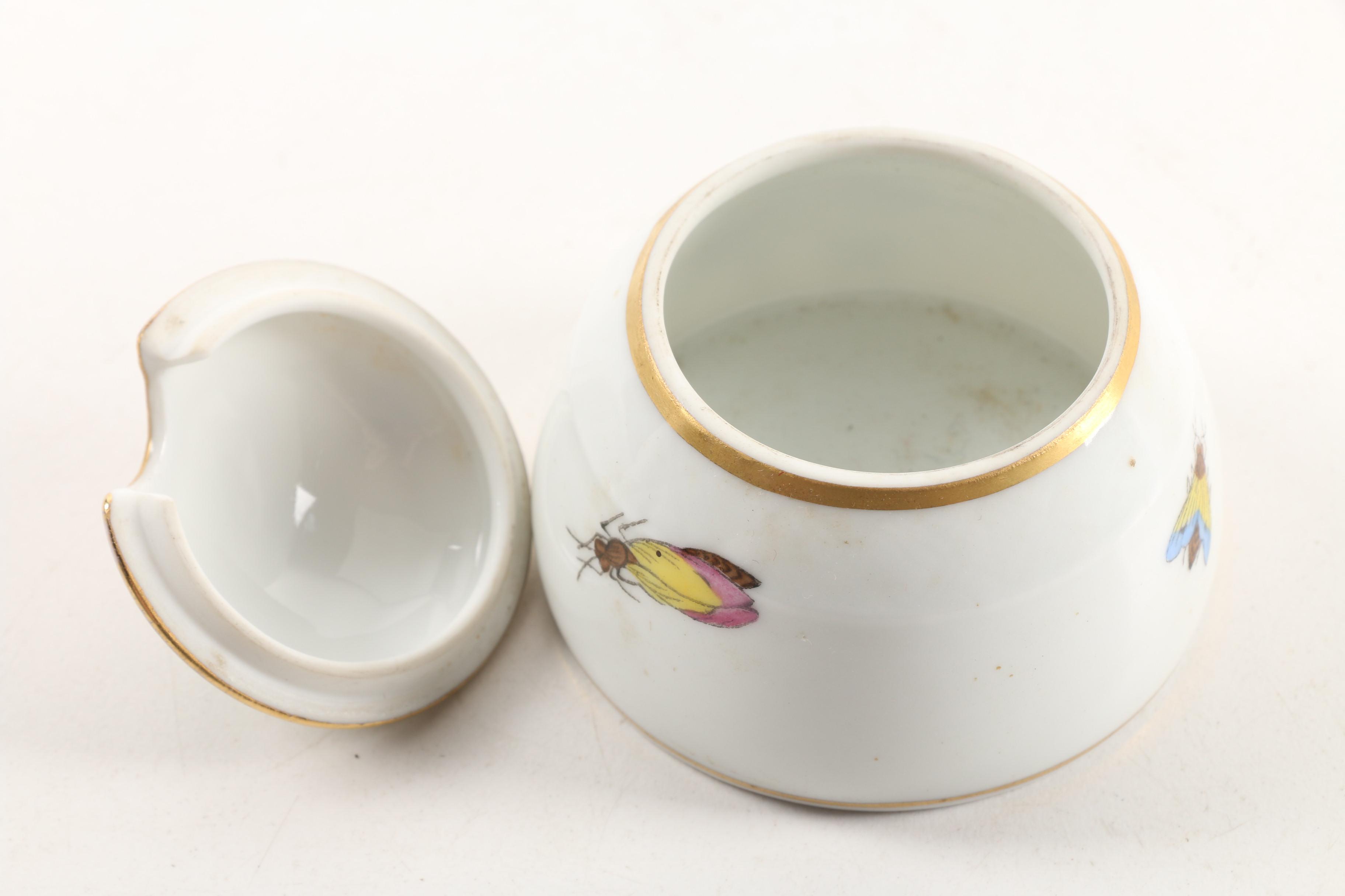 Hand-Painted Herend "Rothschild Bird" Honey Pot and Vintage Coaster