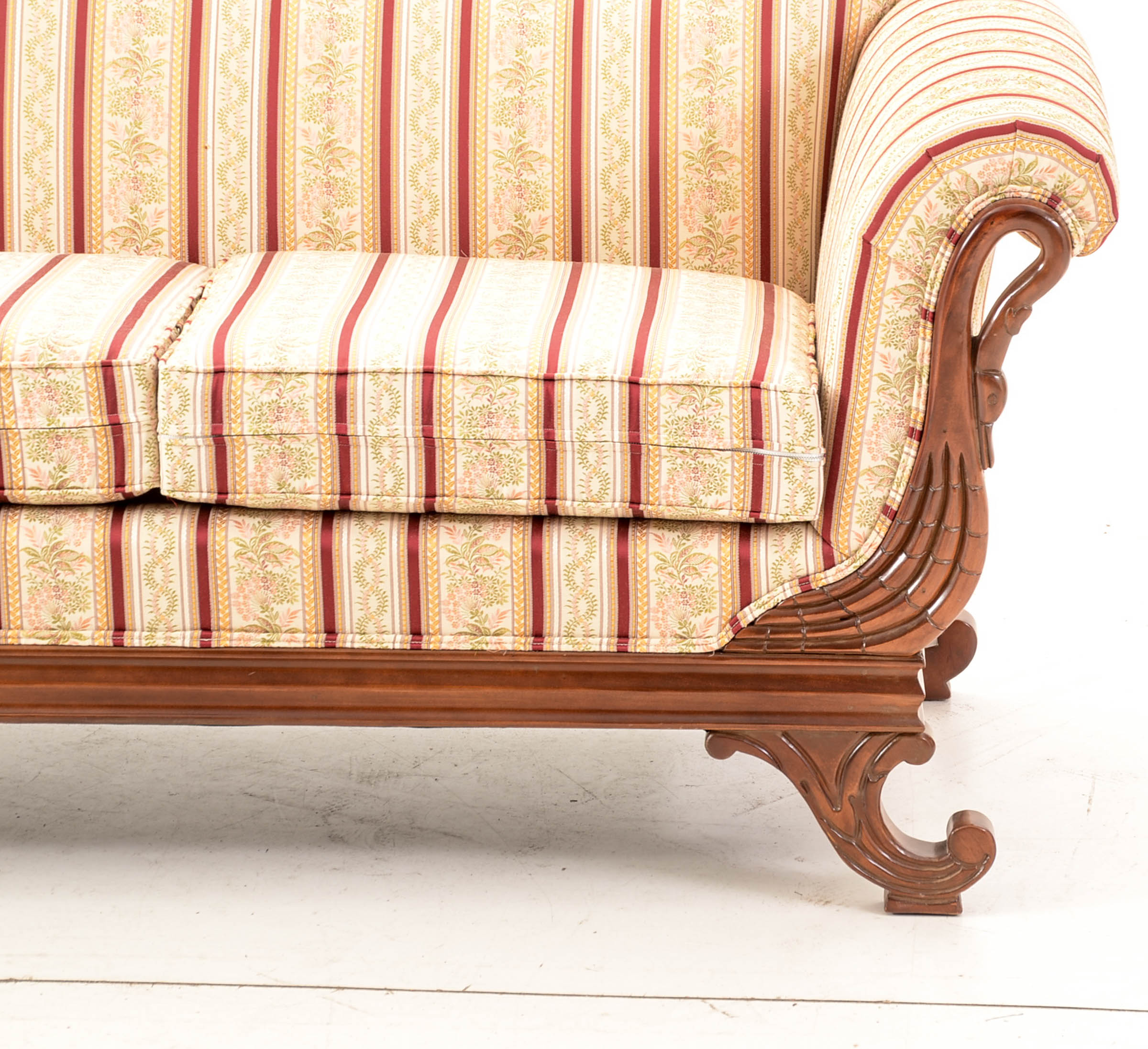 Contemporary Victorian Style Camelback Striped Sofa