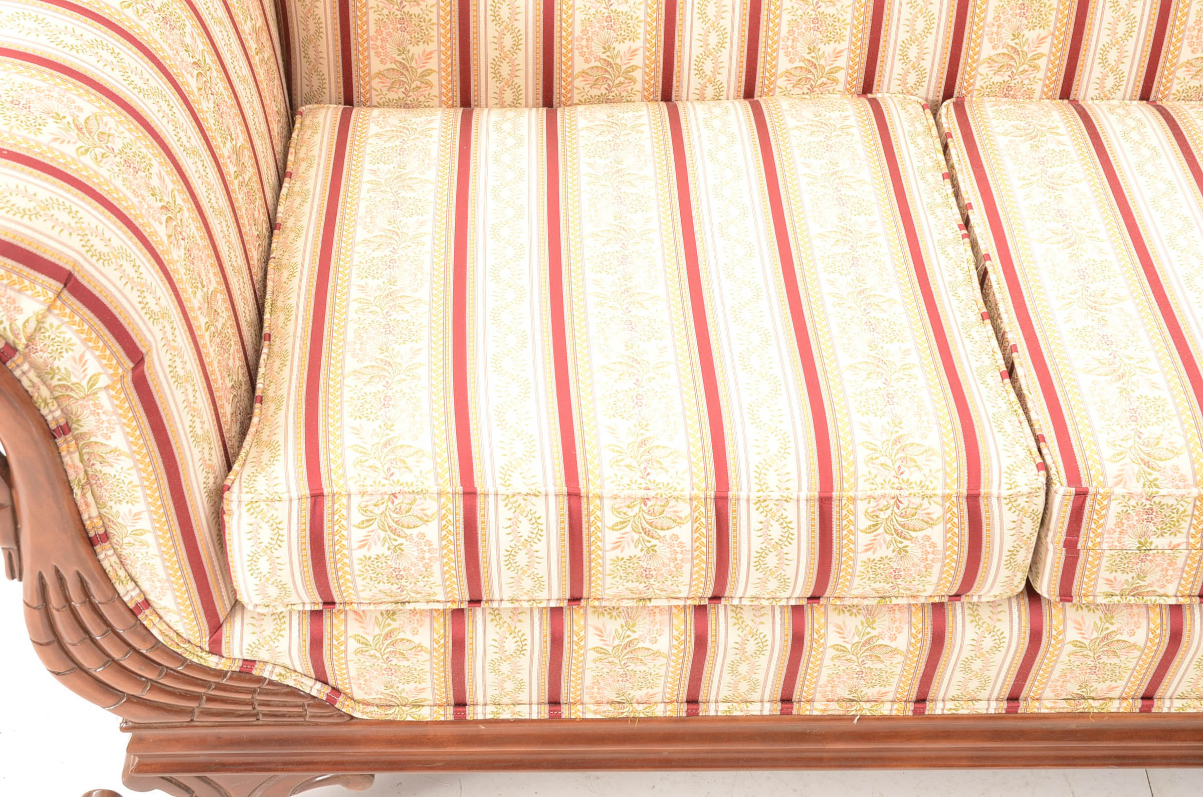 Contemporary Victorian Style Camelback Striped Sofa