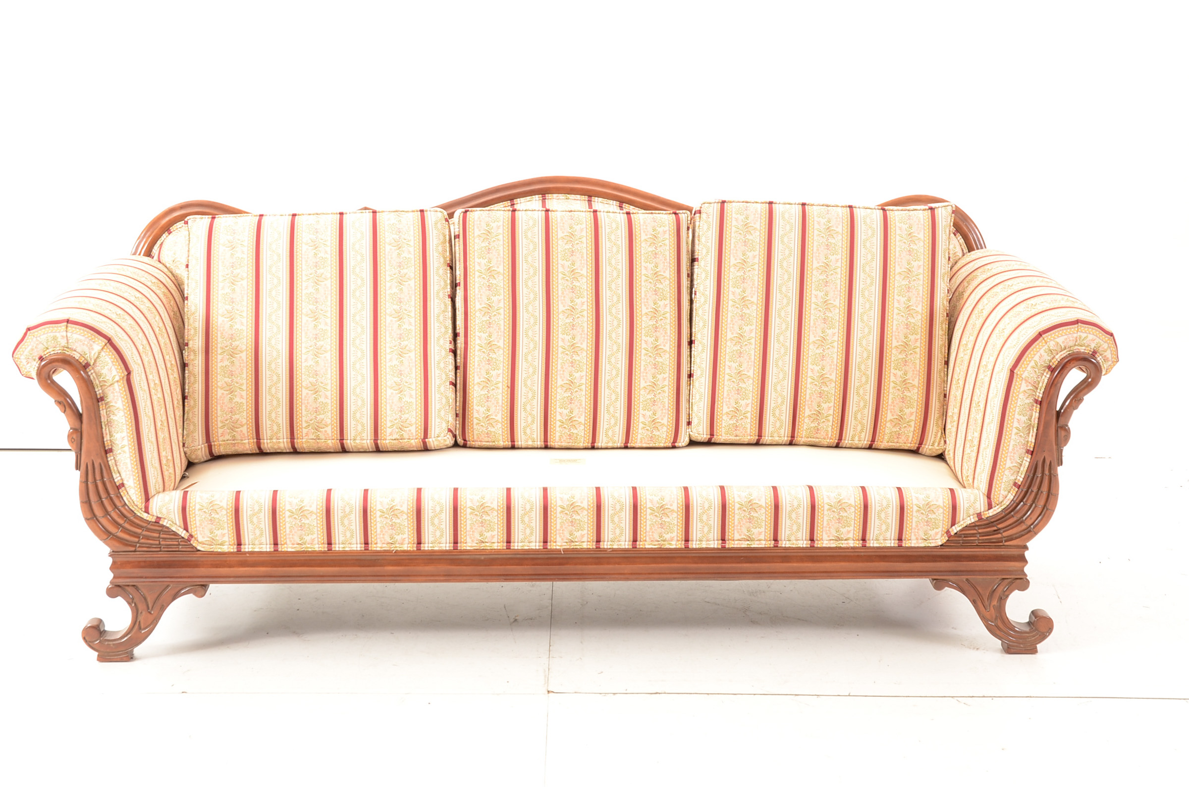 Contemporary Victorian Style Camelback Striped Sofa