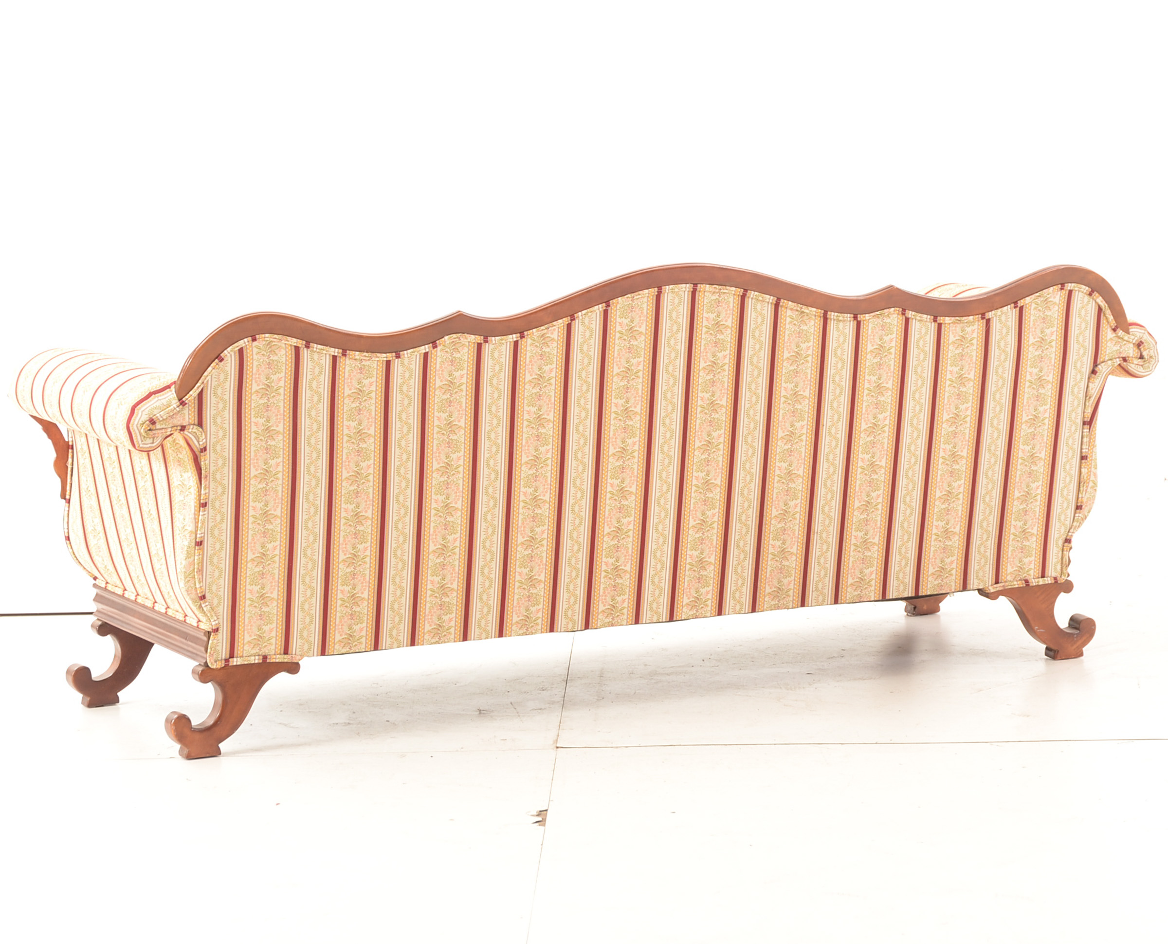 Contemporary Victorian Style Camelback Striped Sofa