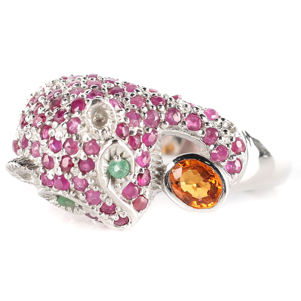 Sterling 4.24 CTW Ruby, Sapphire and Emerald Leopard Ring