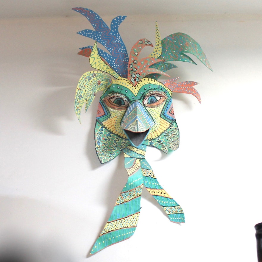 Ornate Hand Crafted Paper Mache Bird Mask