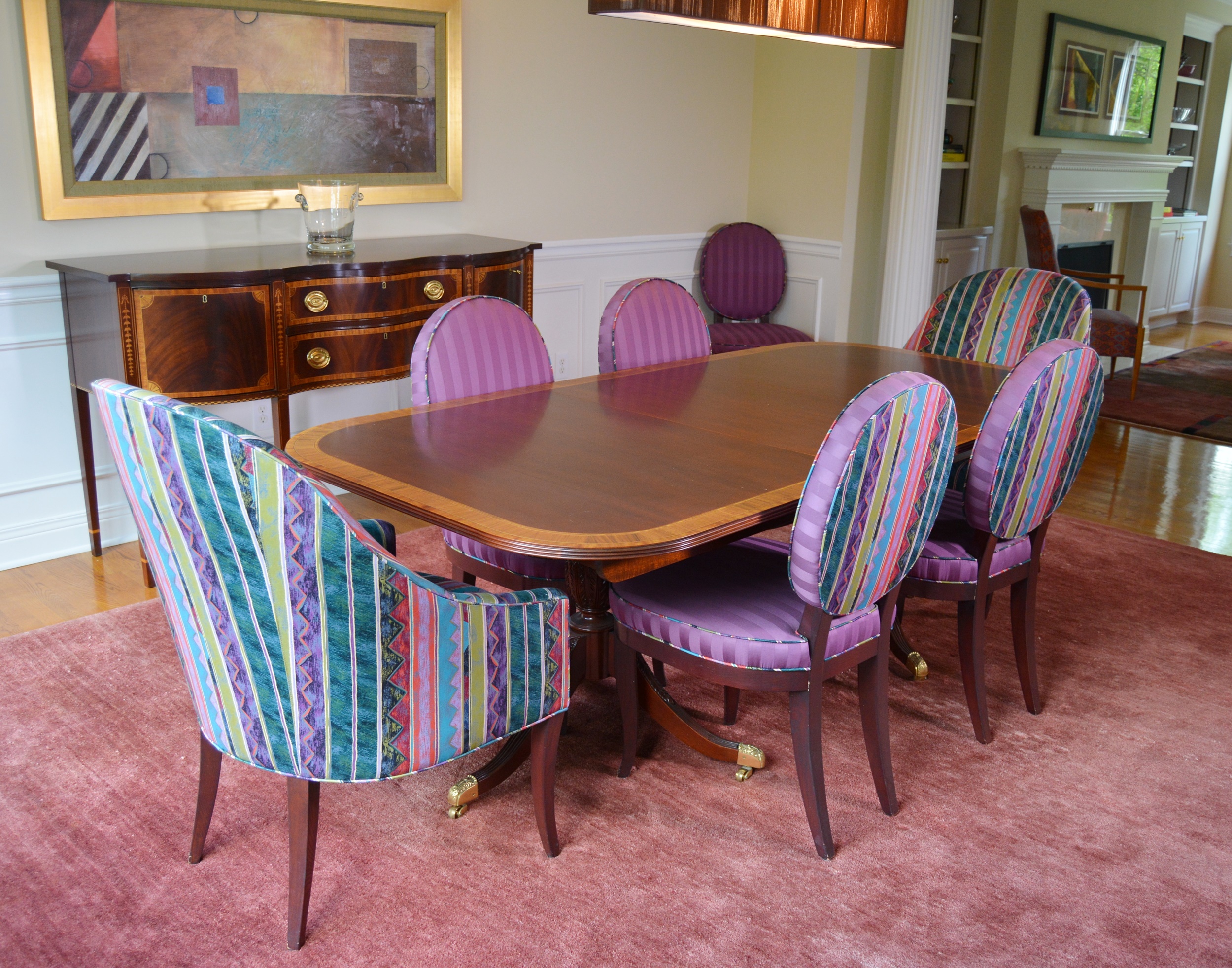 Hepplewhite Style Dining Table and Upholstered Chairs by Councill