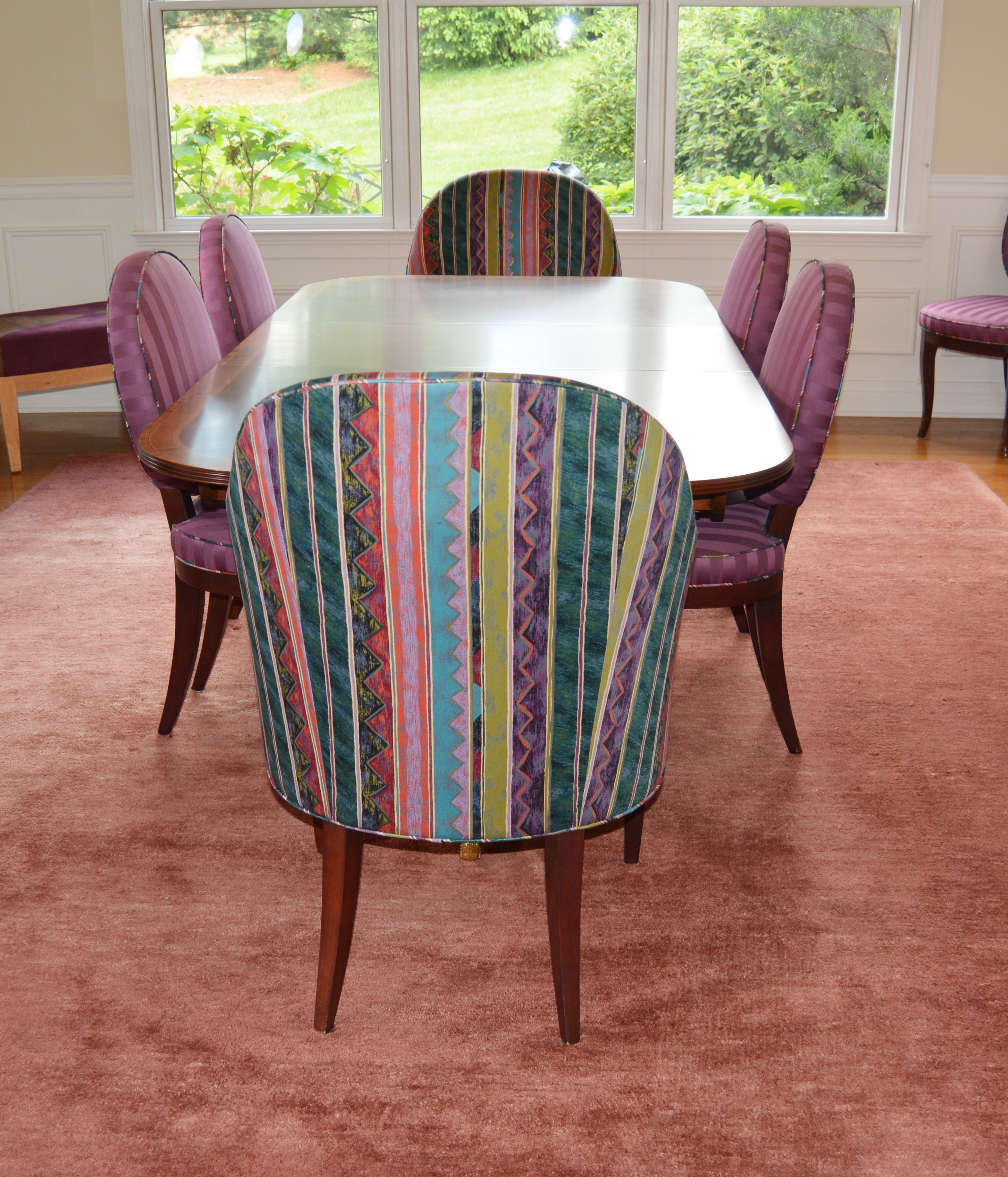 Hepplewhite Style Dining Table and Upholstered Chairs by Councill