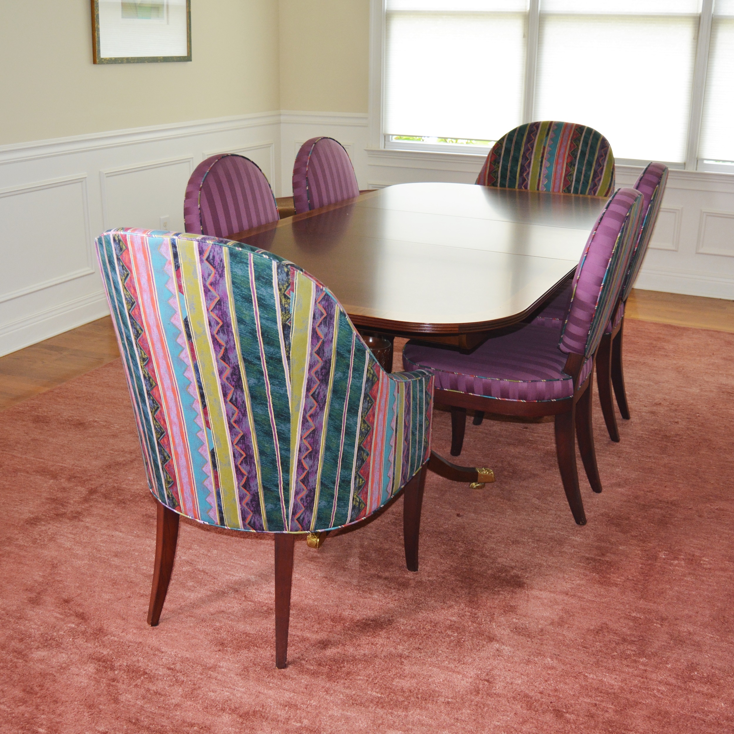 Hepplewhite Style Dining Table and Upholstered Chairs by Councill