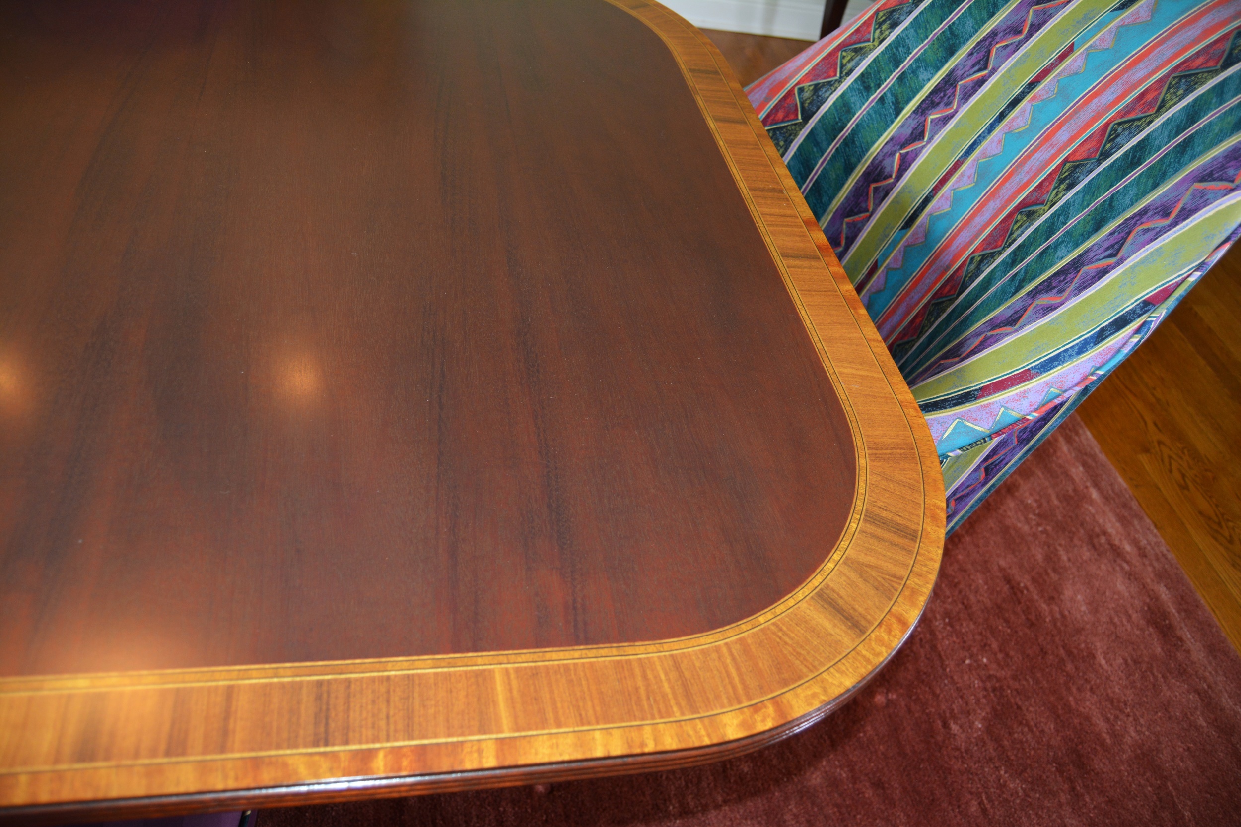 Hepplewhite Style Dining Table and Upholstered Chairs by Councill