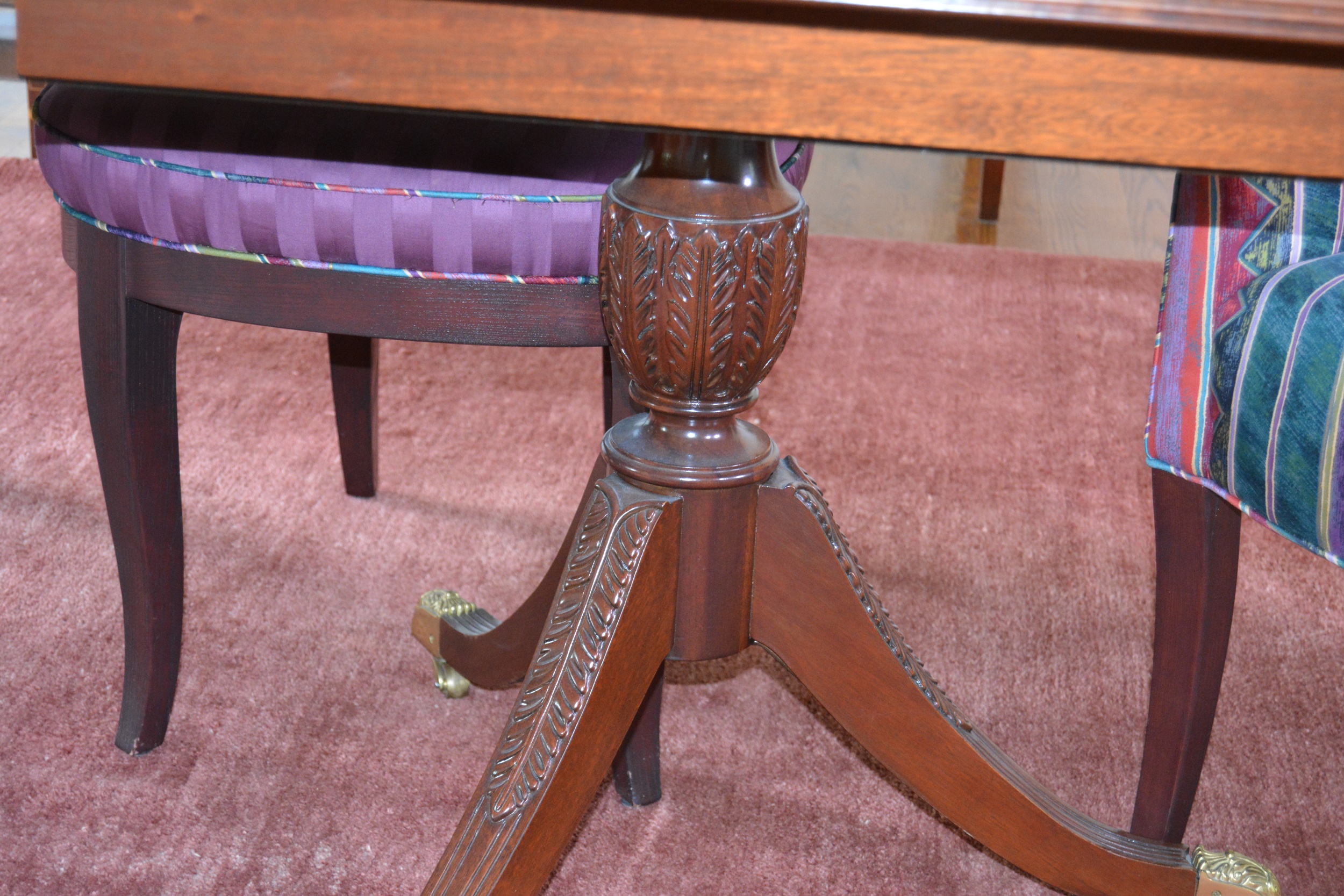 Hepplewhite Style Dining Table and Upholstered Chairs by Councill