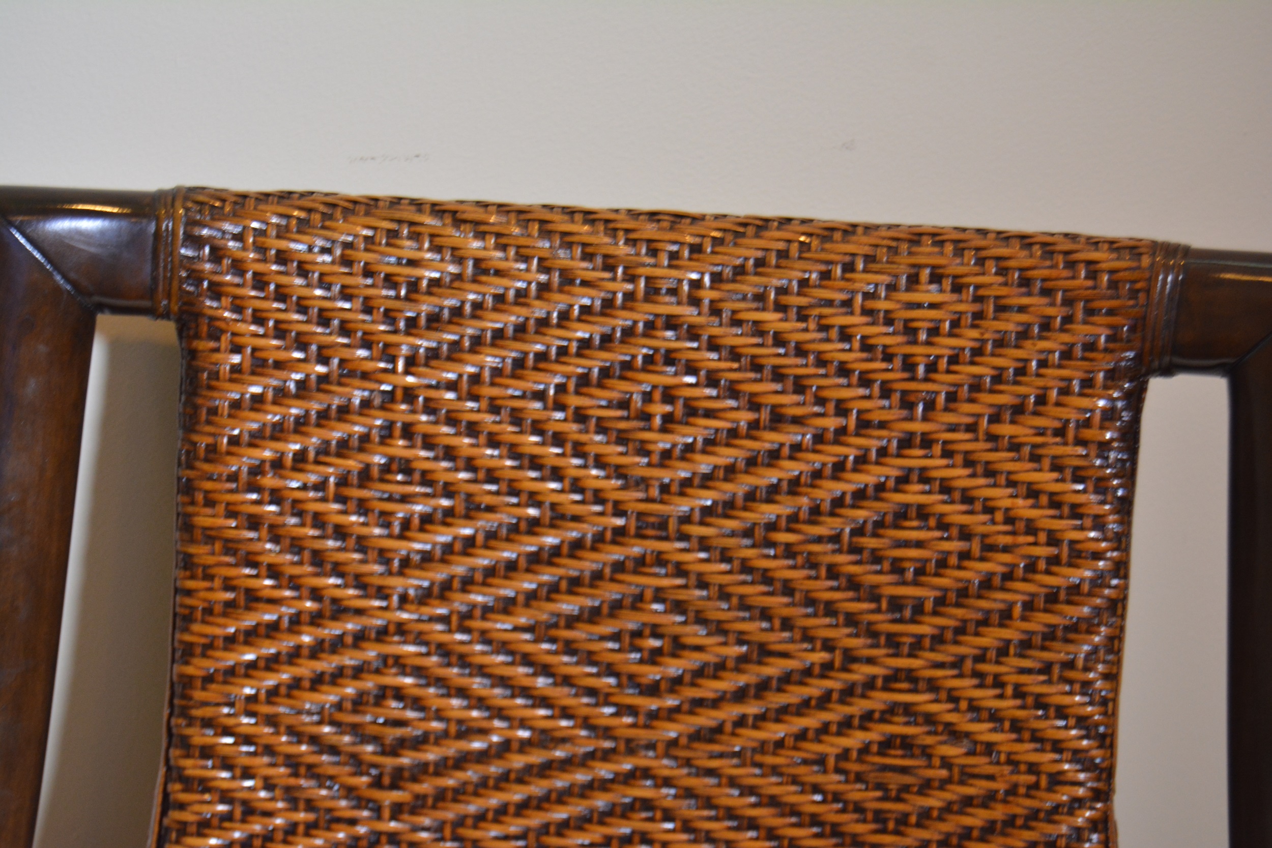 Contemporary Glass Top Round Table and Wicker Upholstered Armchairs