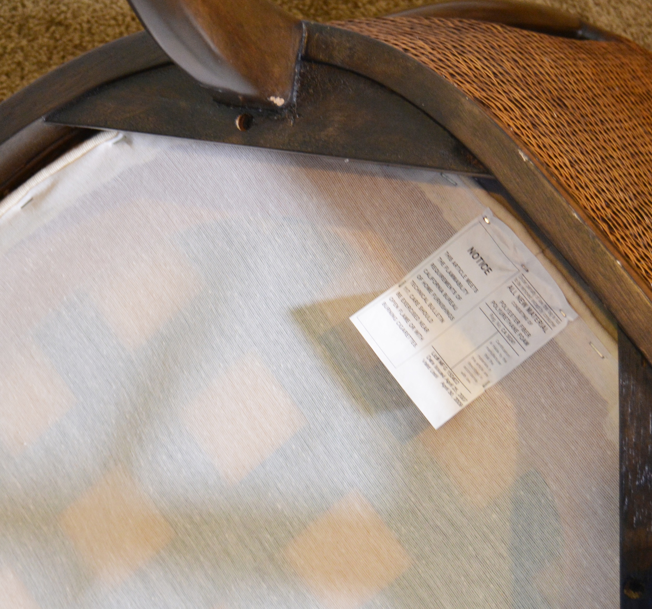 Contemporary Glass Top Round Table and Wicker Upholstered Armchairs