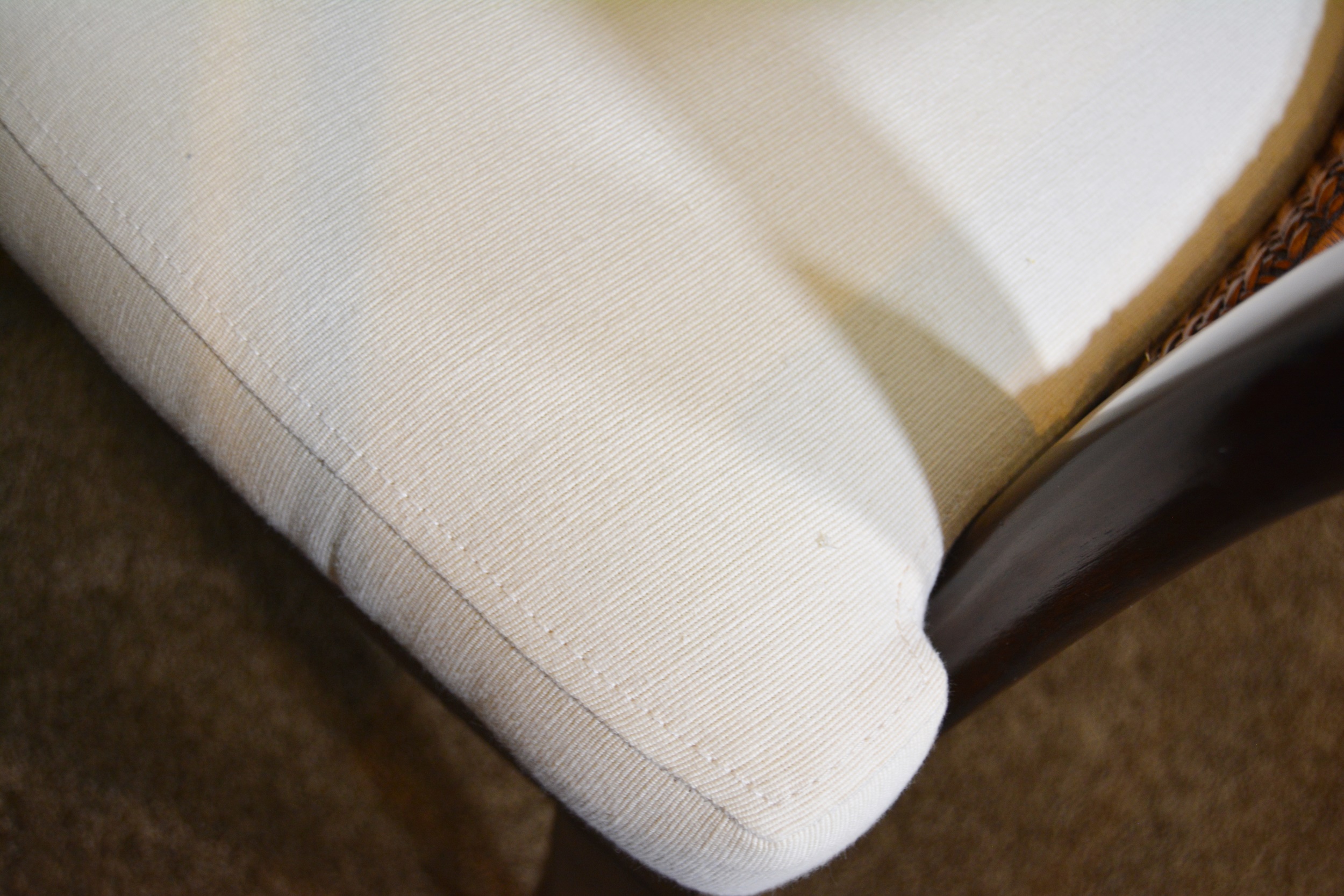 Contemporary Glass Top Round Table and Wicker Upholstered Armchairs