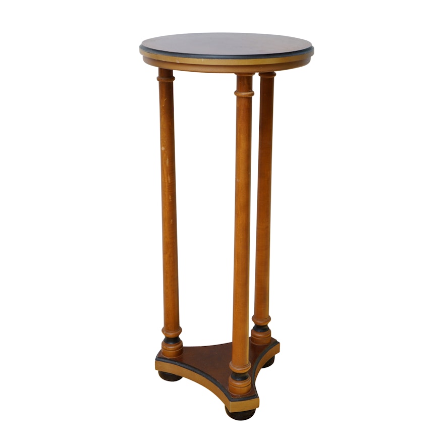 Black and Gold Accented Wooden Columnar Plant Stand