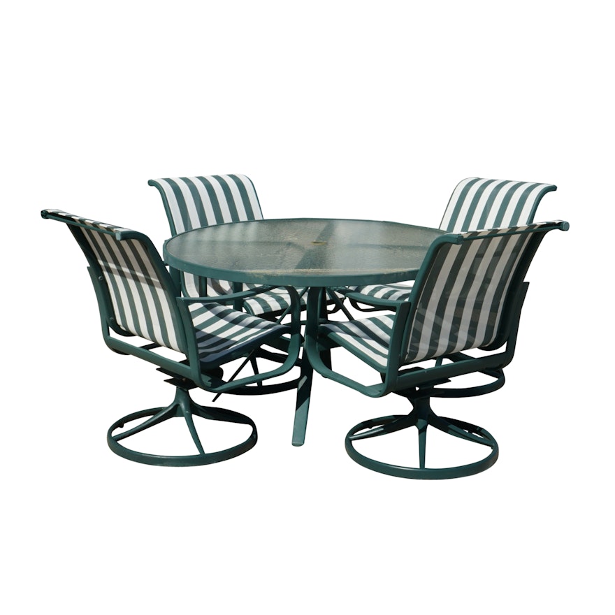 Green Metal Patio Table with Armchairs