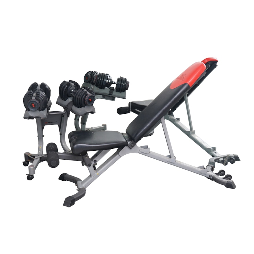 Bowflex Bench and Adjustable Dumbells with Stand