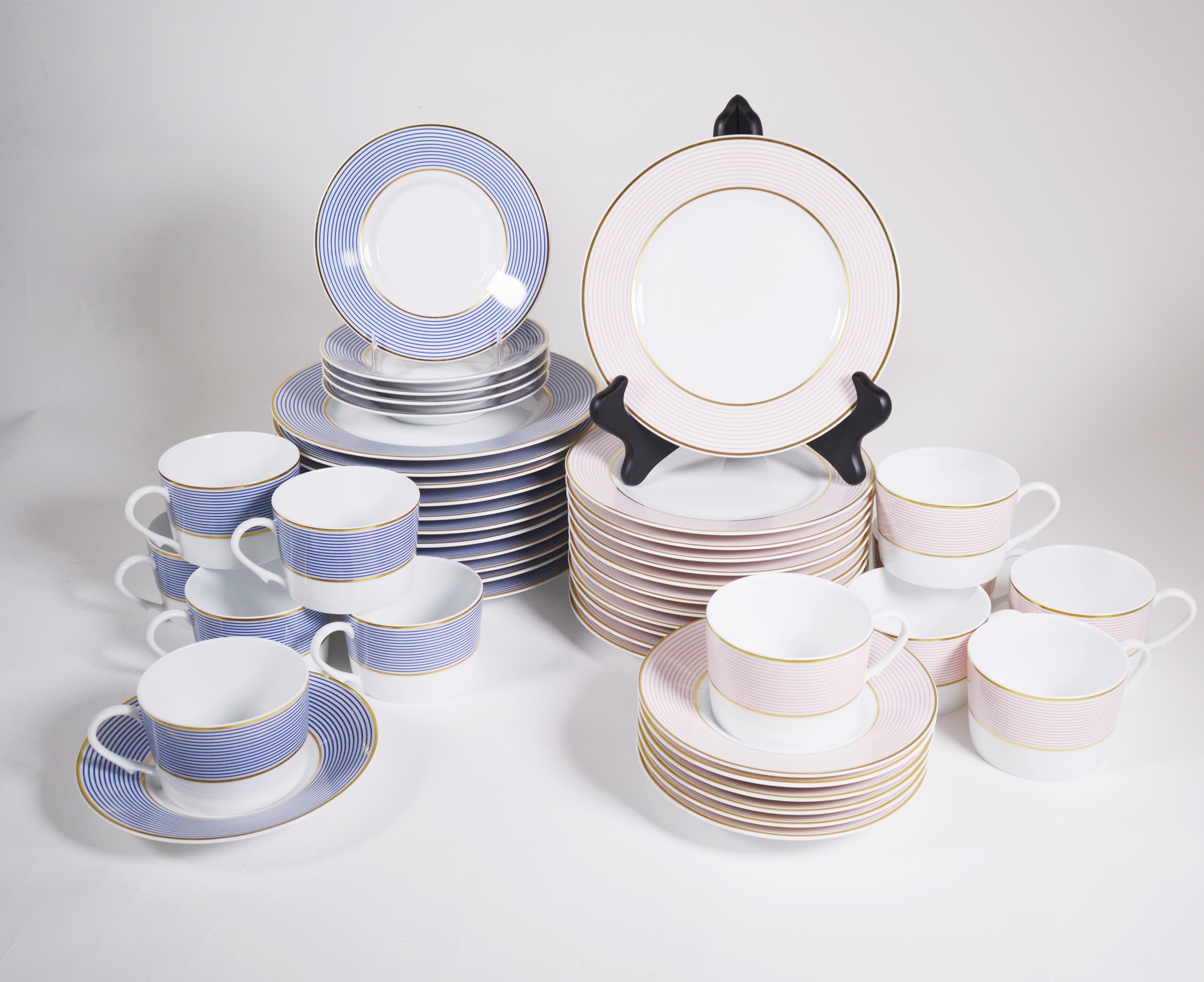 A. Raynaud & Co. "Crinoline Blue and Pink" Limoges Porcelain Dinnerware