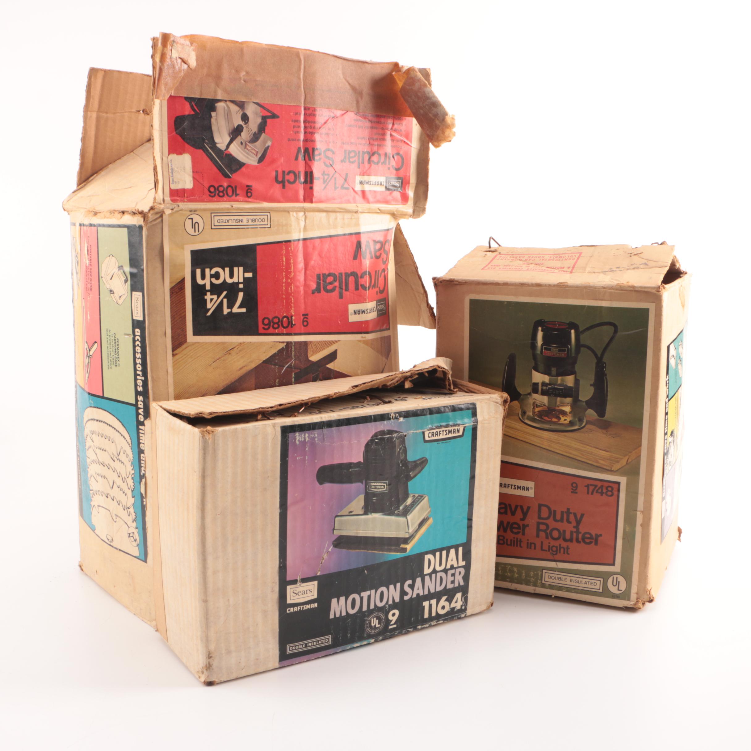 Vintage Craftsman Circular Saw, Dual Motion Sander, and Heavy Duty Power Router