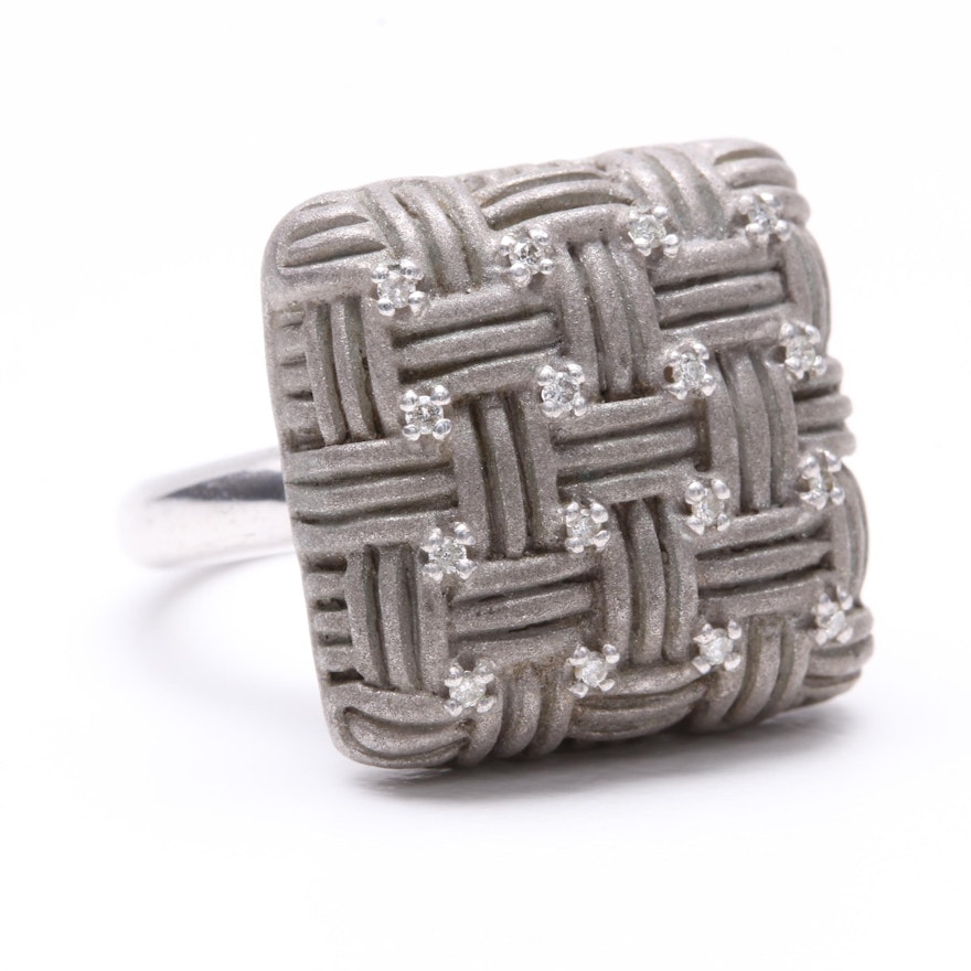 Effy Sterling Silver Diamond Basket Weave Ring