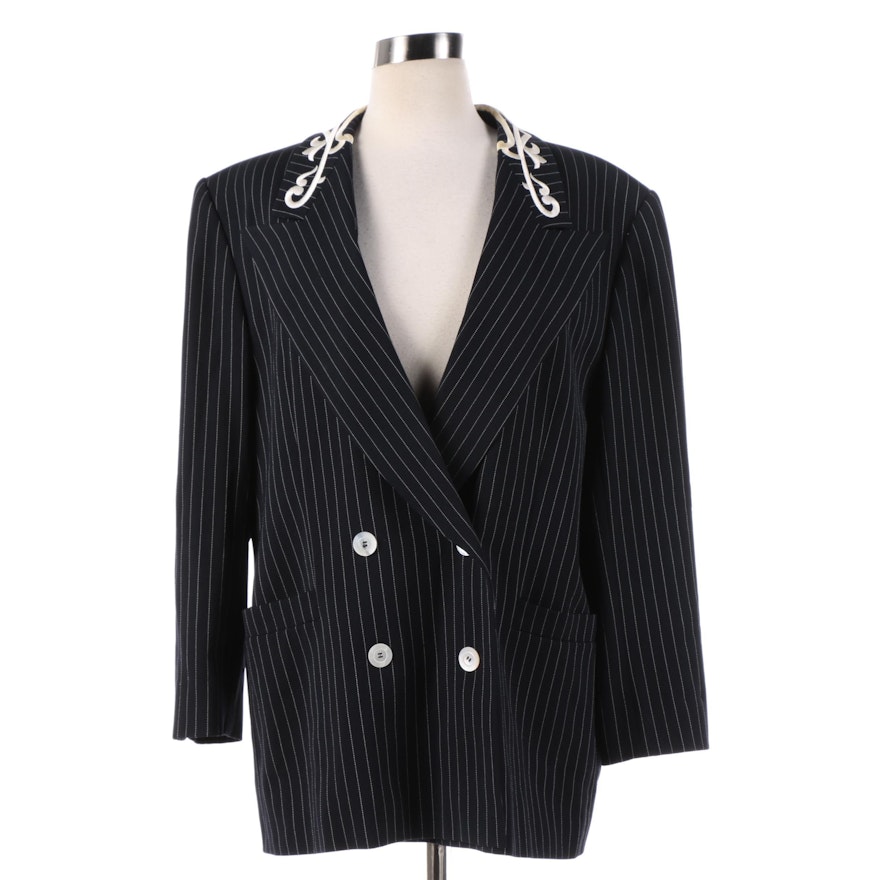 Women's Escada by Margaretha Ley Double-Breasted New Wool Pinstripe Jacket