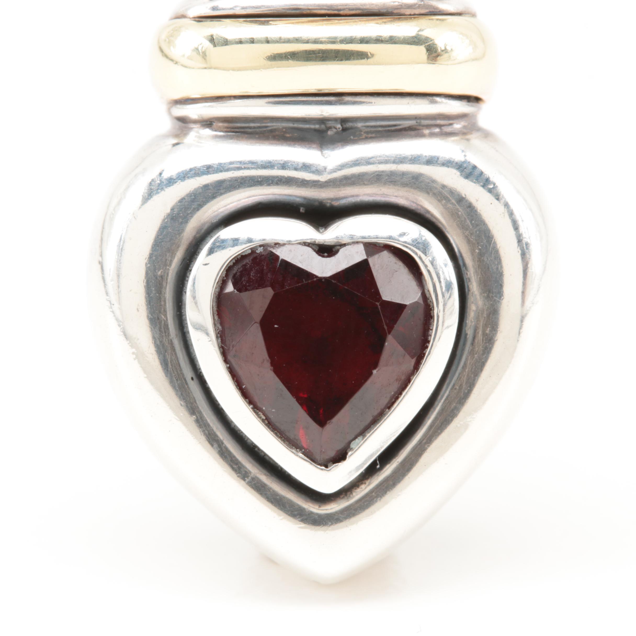 David Yurman Sterling Silver and 14K Gold Garnet Heart Enhancer Pendant