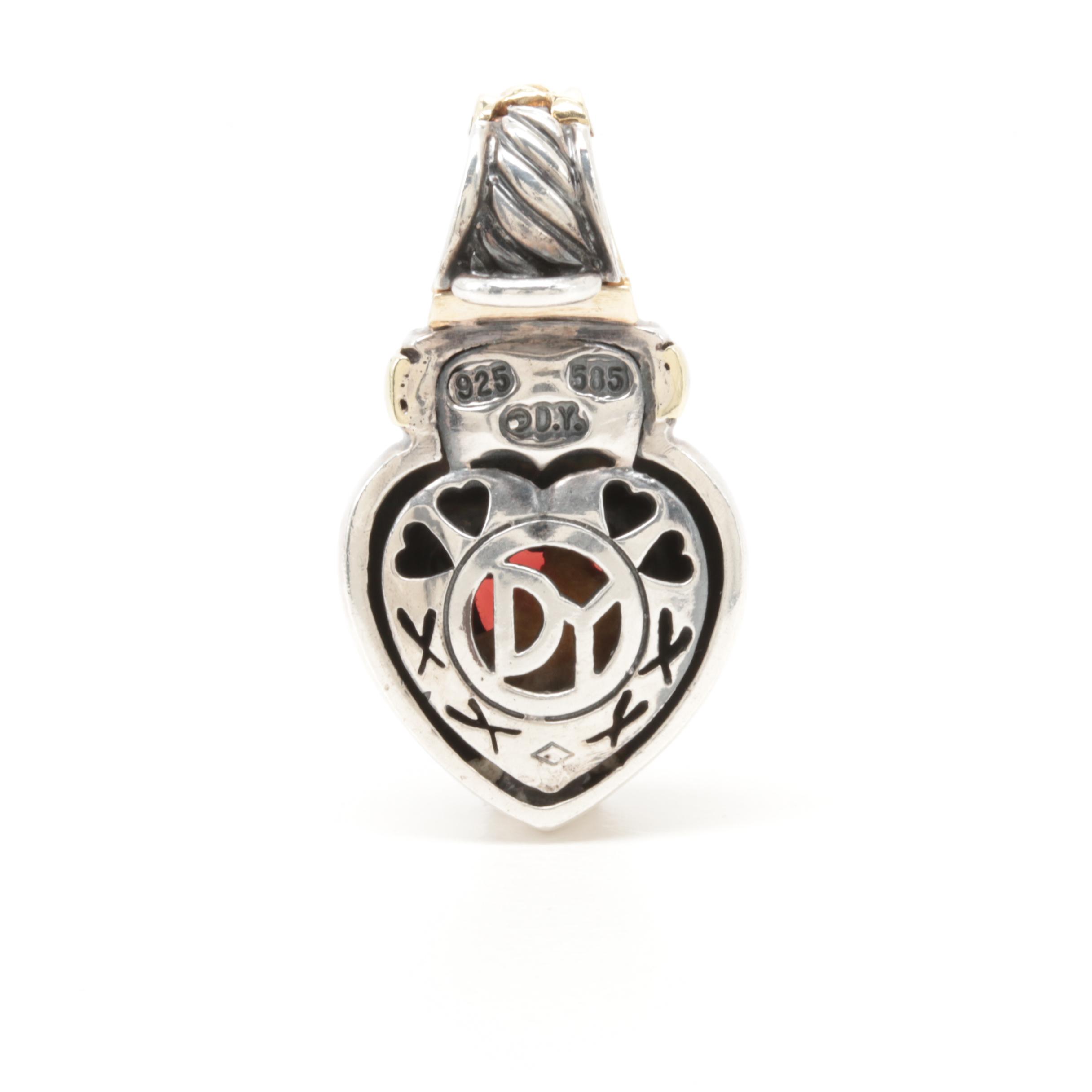 David Yurman Sterling Silver and 14K Gold Garnet Heart Enhancer Pendant