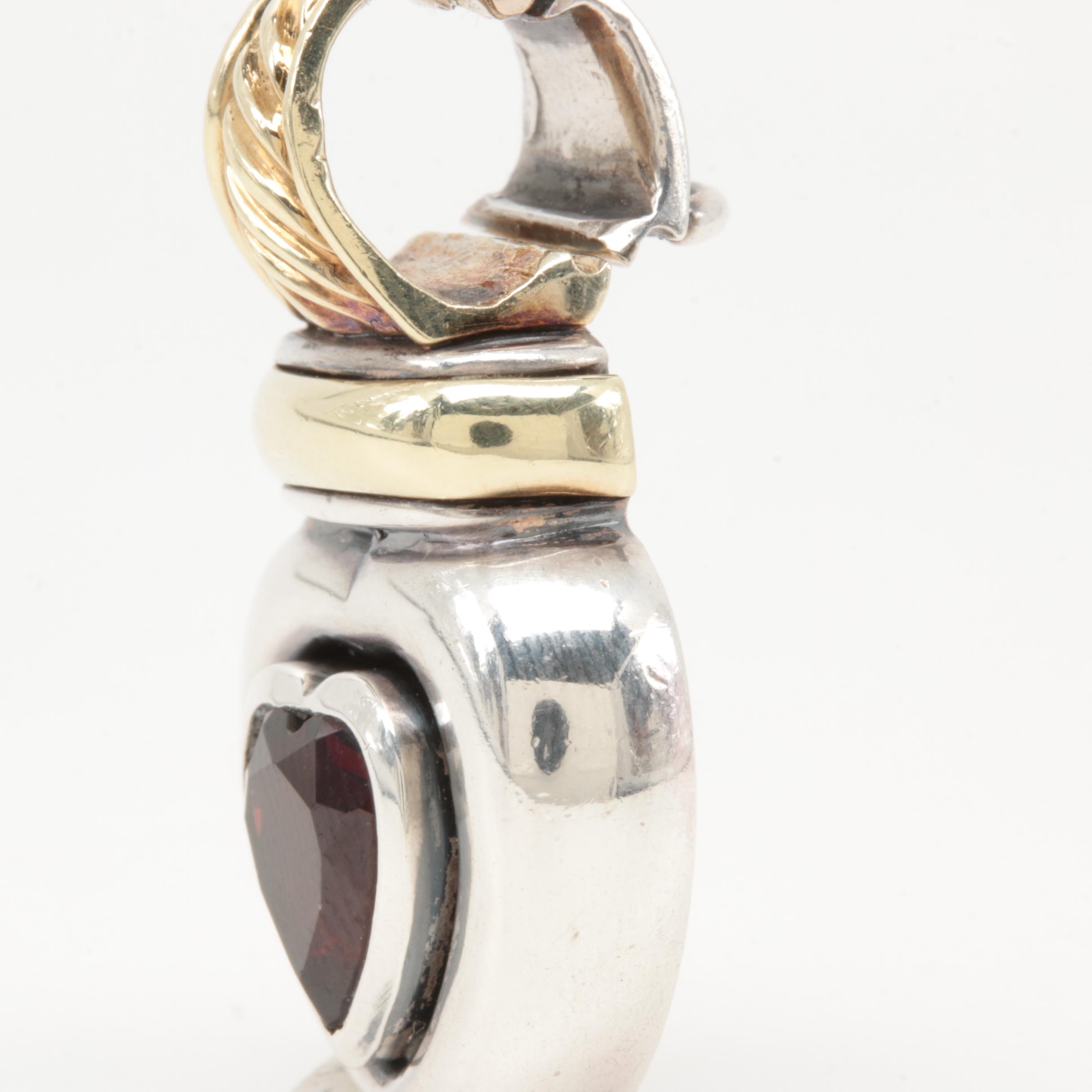 David Yurman Sterling Silver and 14K Gold Garnet Heart Enhancer Pendant