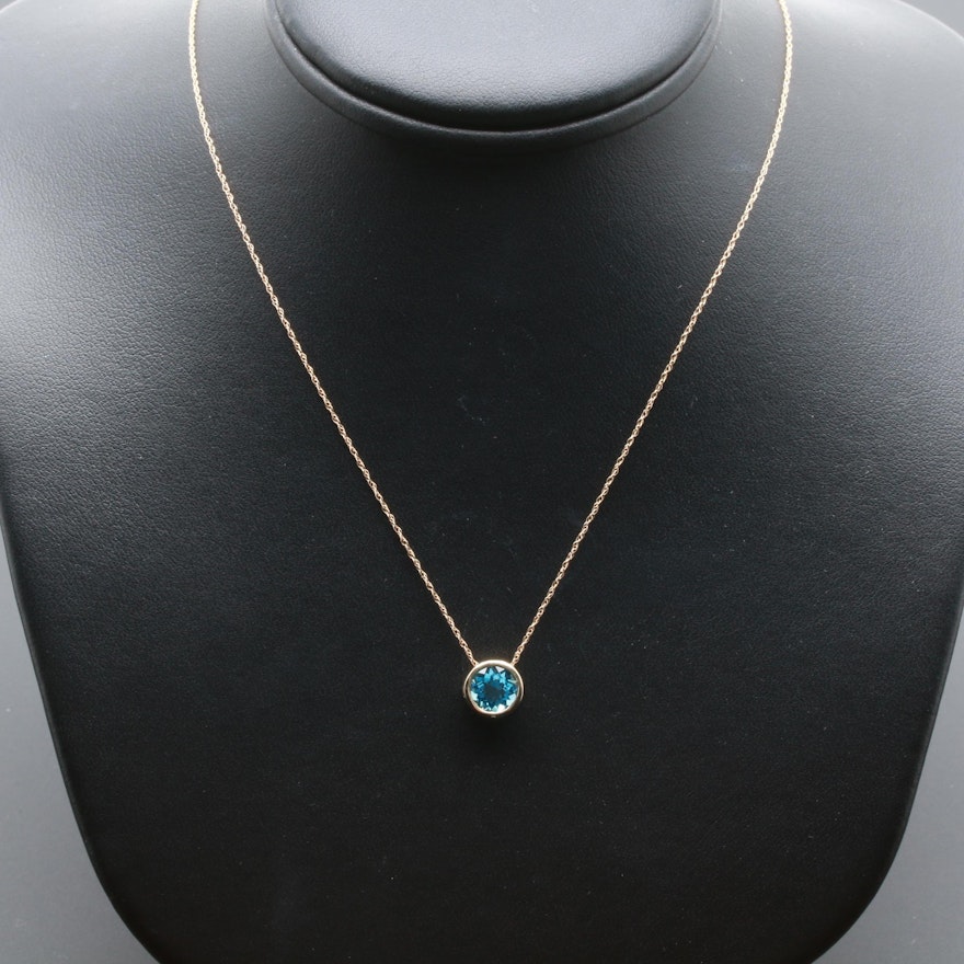14K Yellow Gold Blue Topaz Necklace