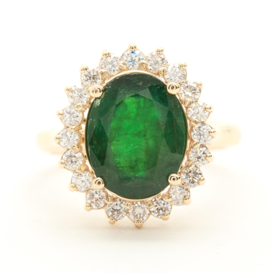 14K Yellow Gold 3.21 CT Emerald and Diamond Ring