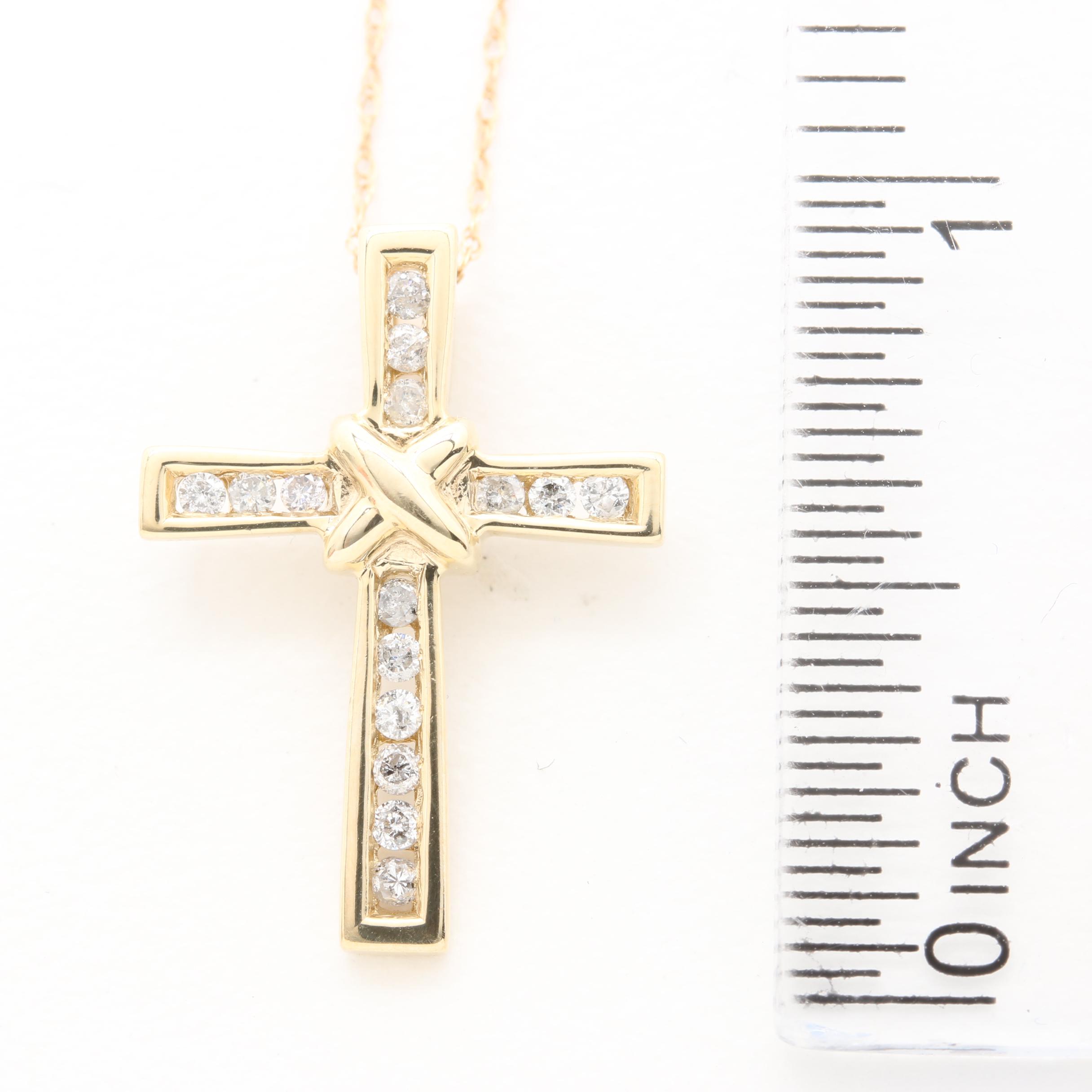 14K and 10K Yellow Gold Diamond Crux Gemmata Cross Necklace