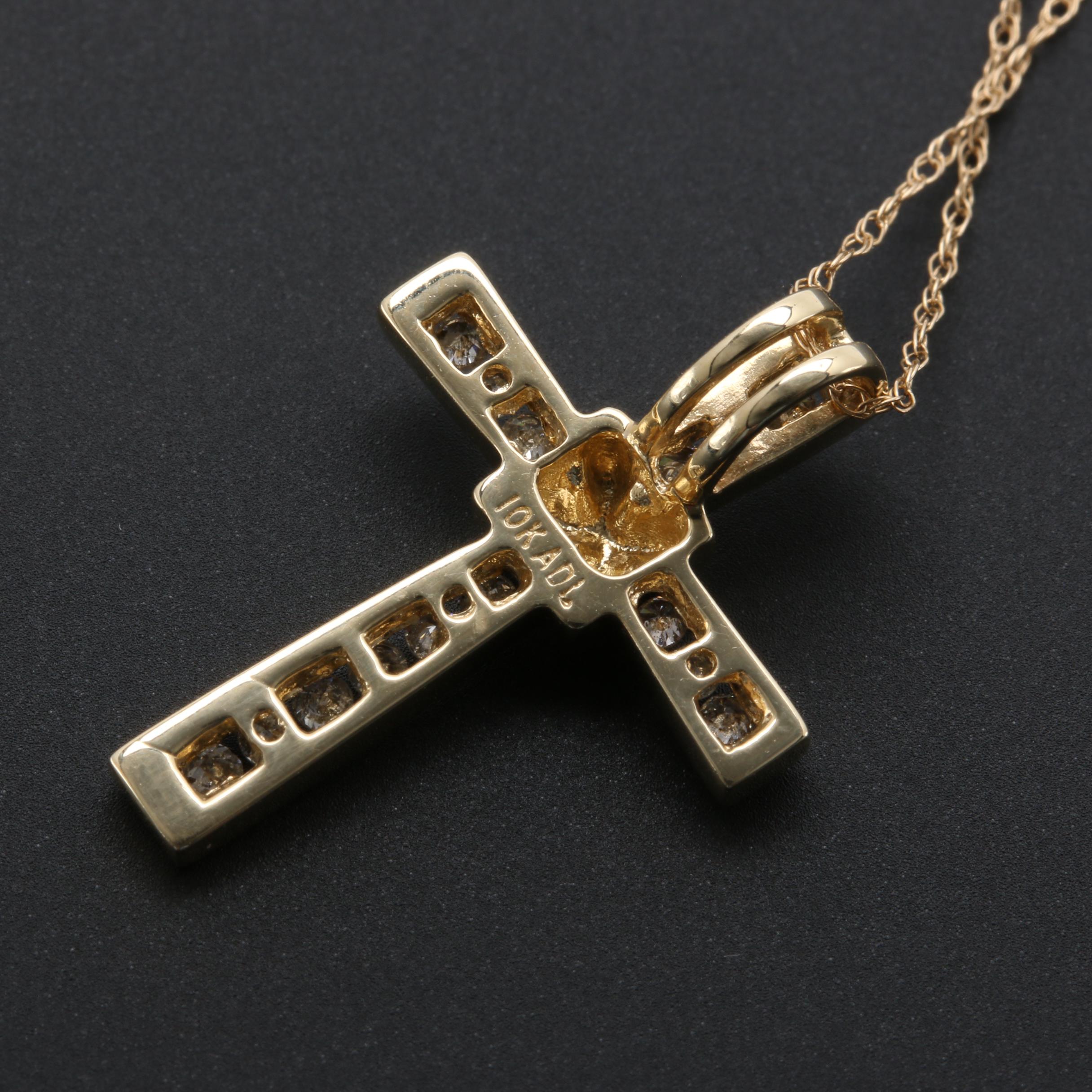 14K and 10K Yellow Gold Diamond Crux Gemmata Cross Necklace