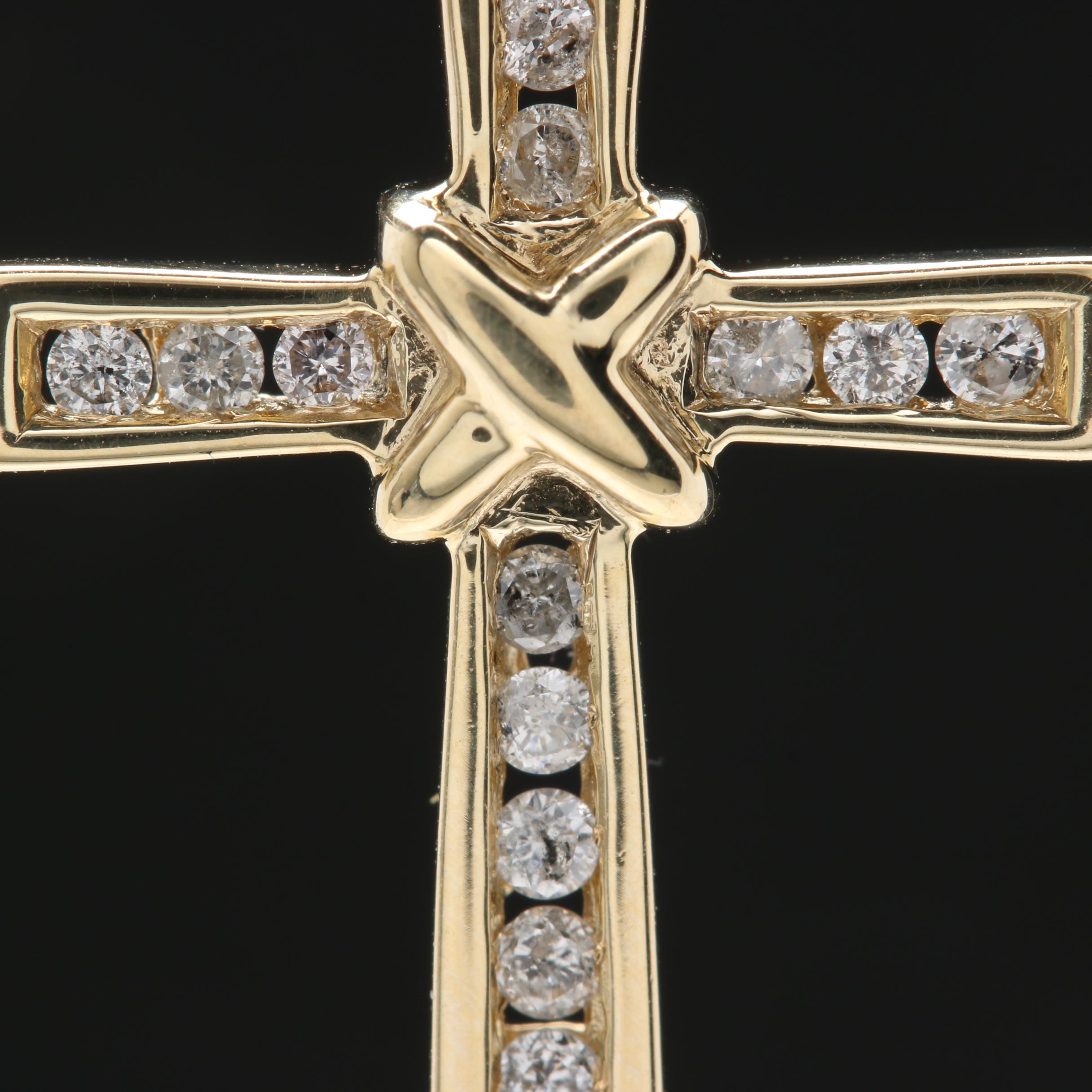 14K and 10K Yellow Gold Diamond Crux Gemmata Cross Necklace