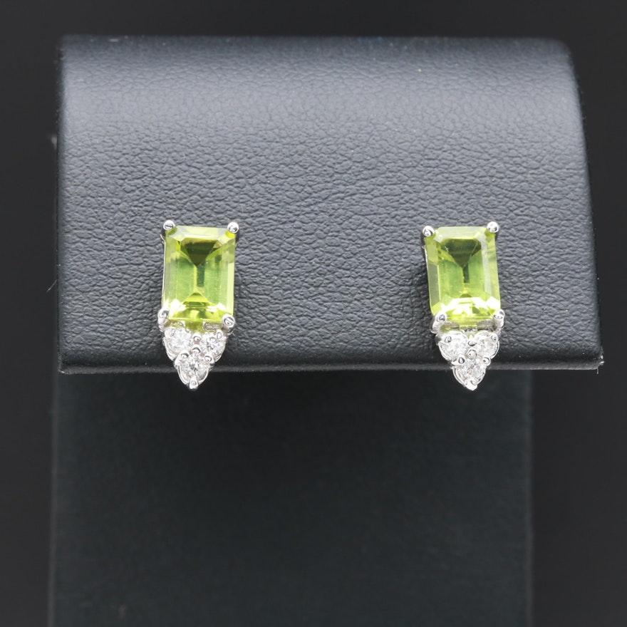 14K White Gold Peridot and Diamond Earrings