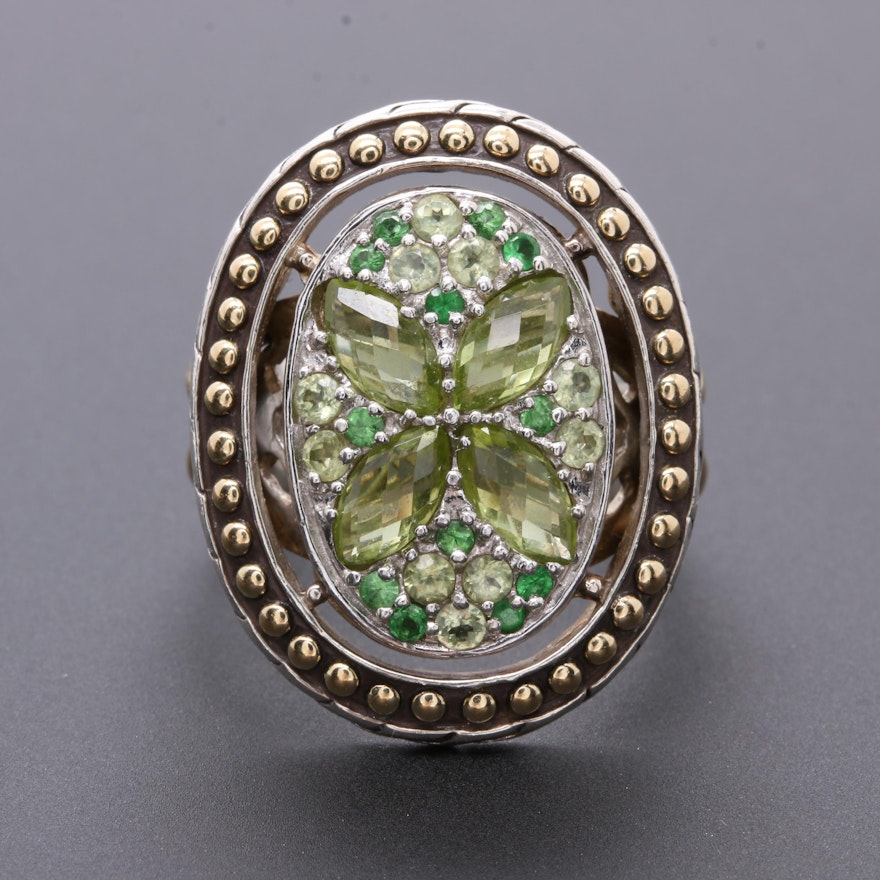 John Hardy Sterling Silver Peridot and Chrome Diopside Ring with 18K Accents