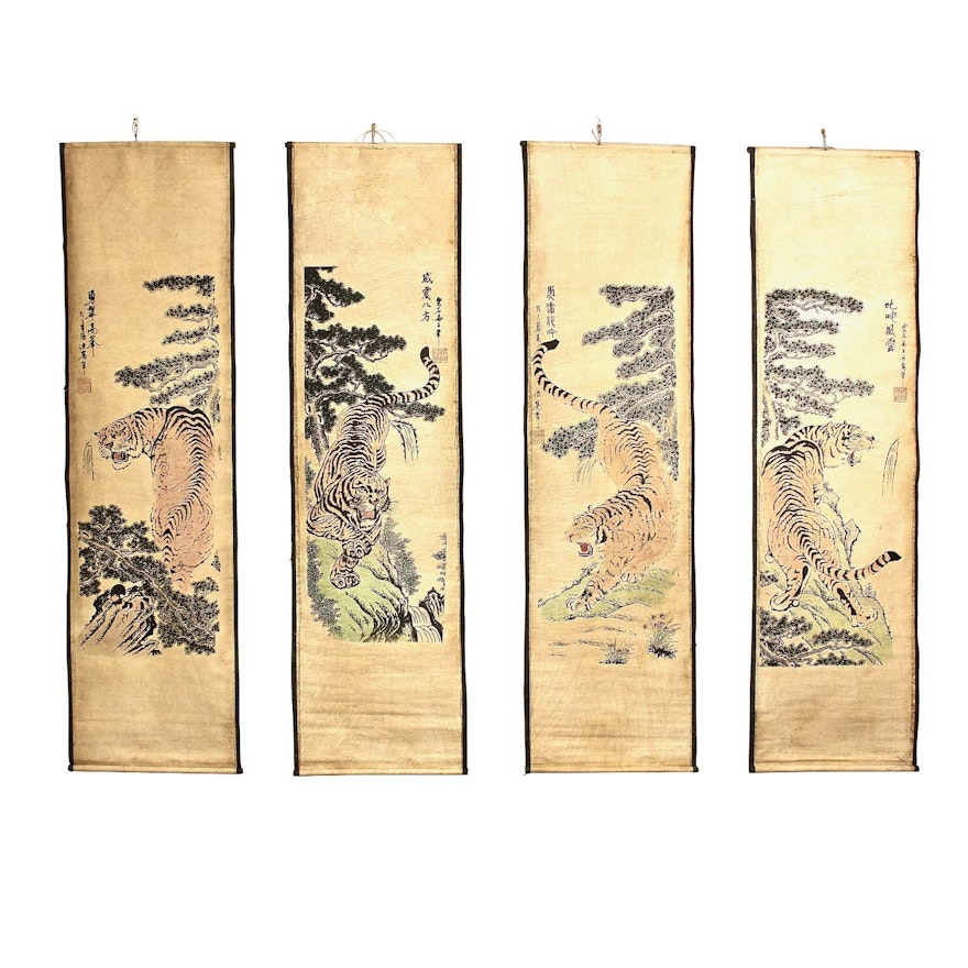 Chinese Printed Hanging Scrolls of Tigers