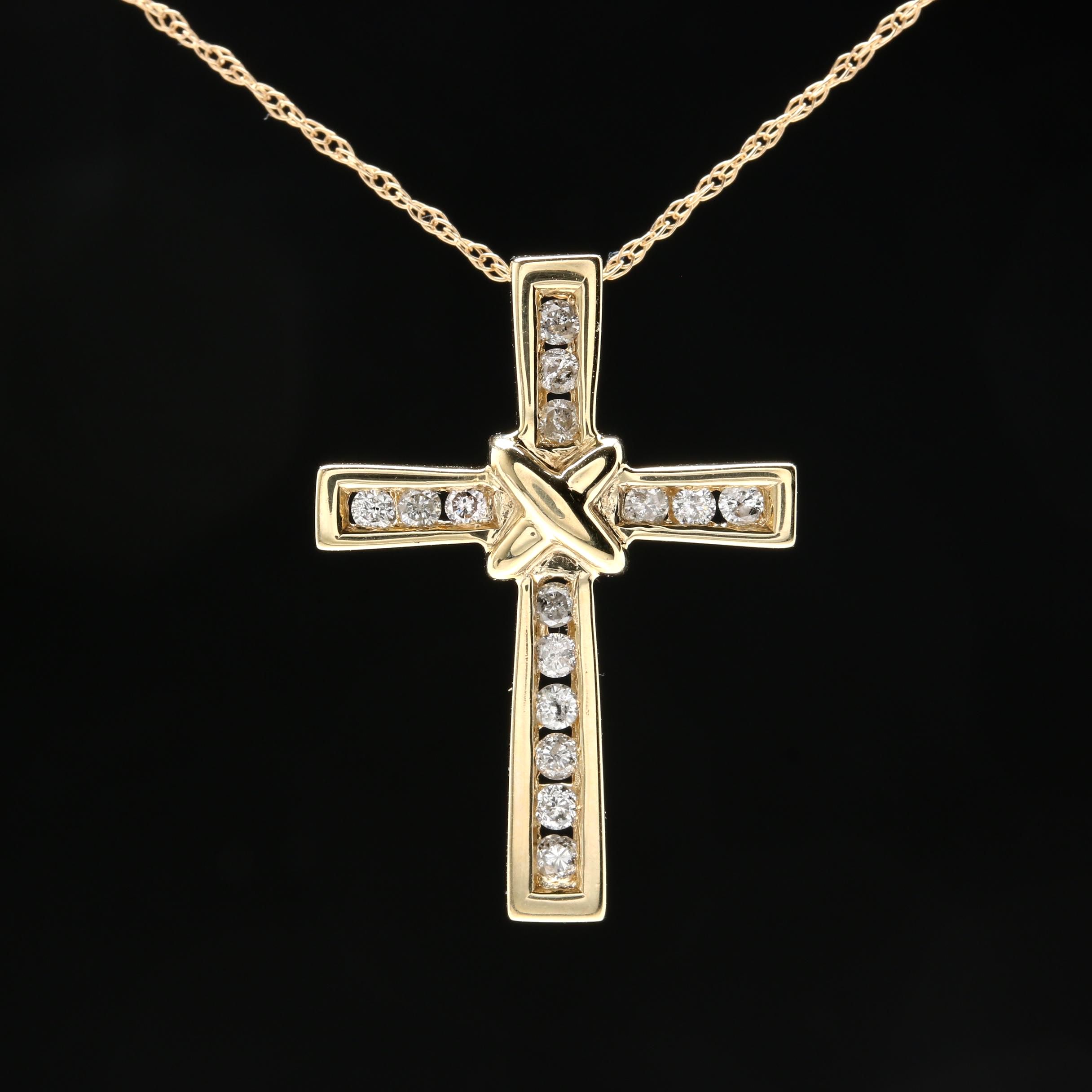 14K and 10K Yellow Gold Diamond Crux Gemmata Cross Necklace