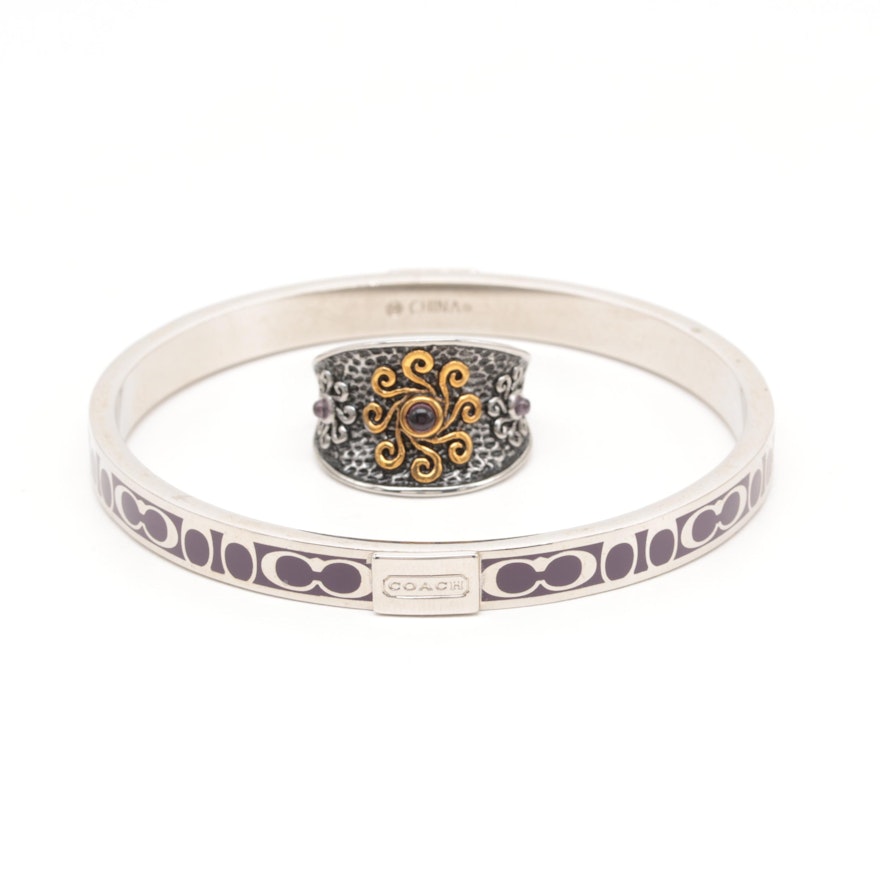 Silver-Tone Enamel and Glass Jewelry Featuring Coach