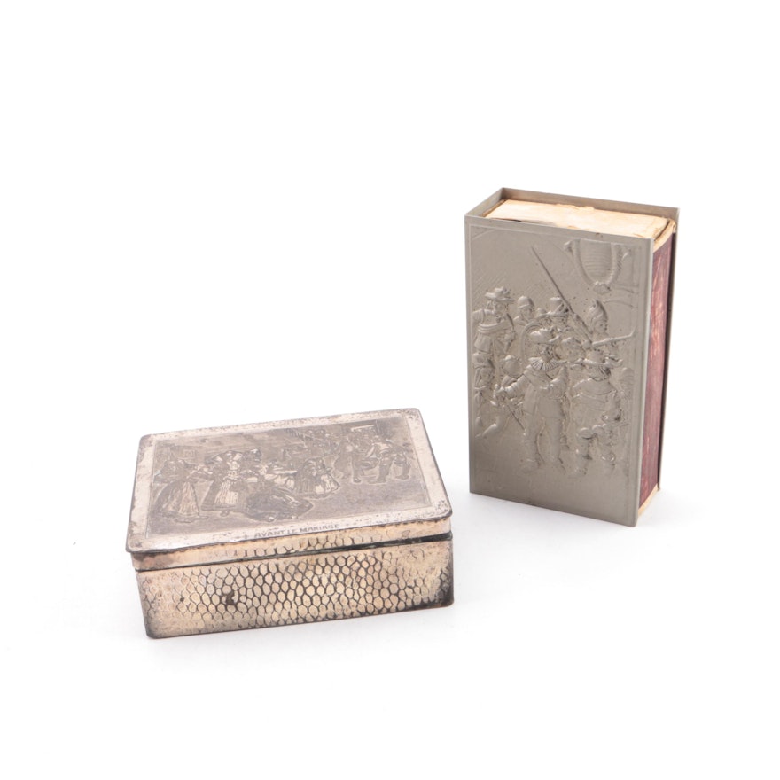 Silver Plate "Avant Le Marriage" Snuff Box and Match Box