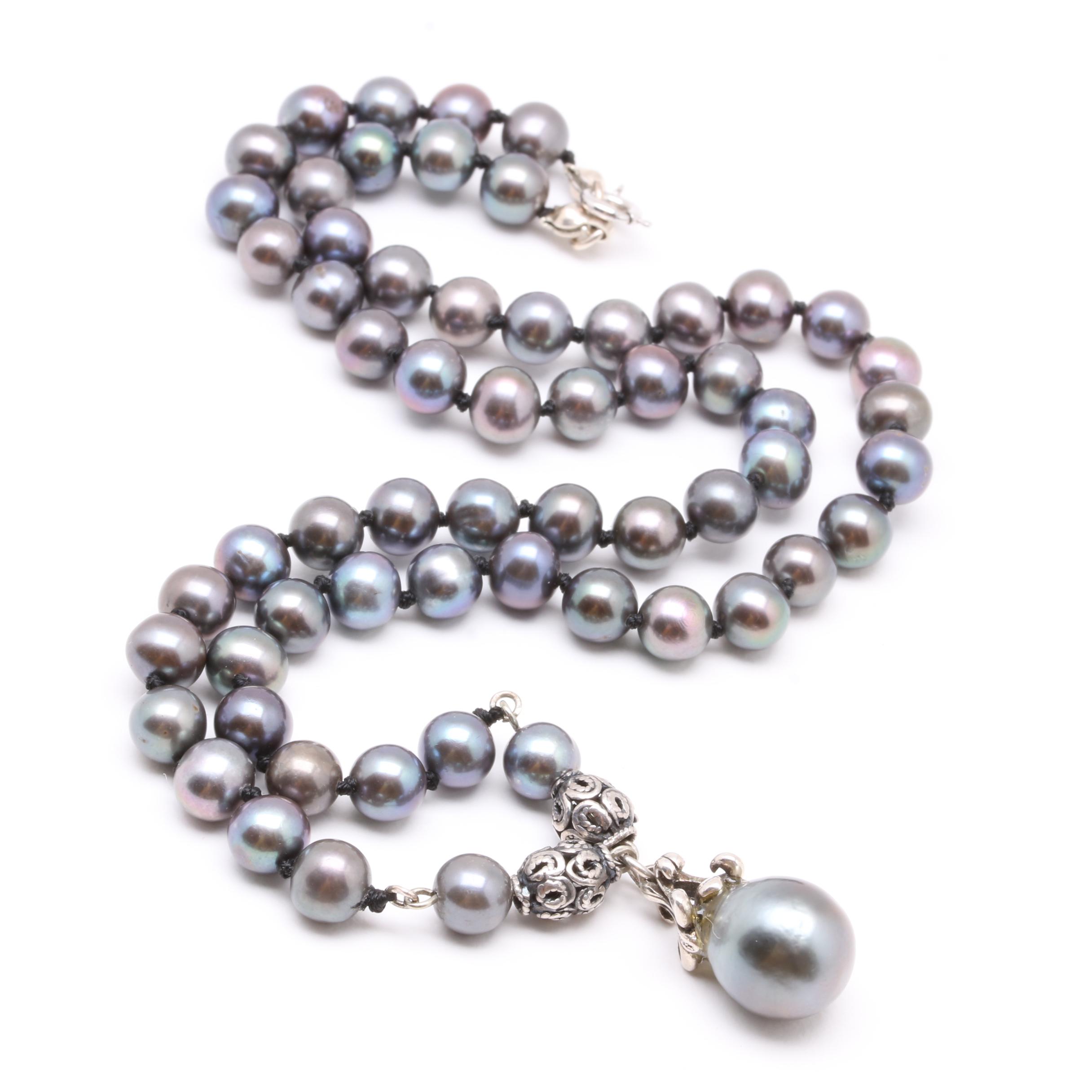 Sterling Silver Dyed Cultured Pearl Beaded Necklace
