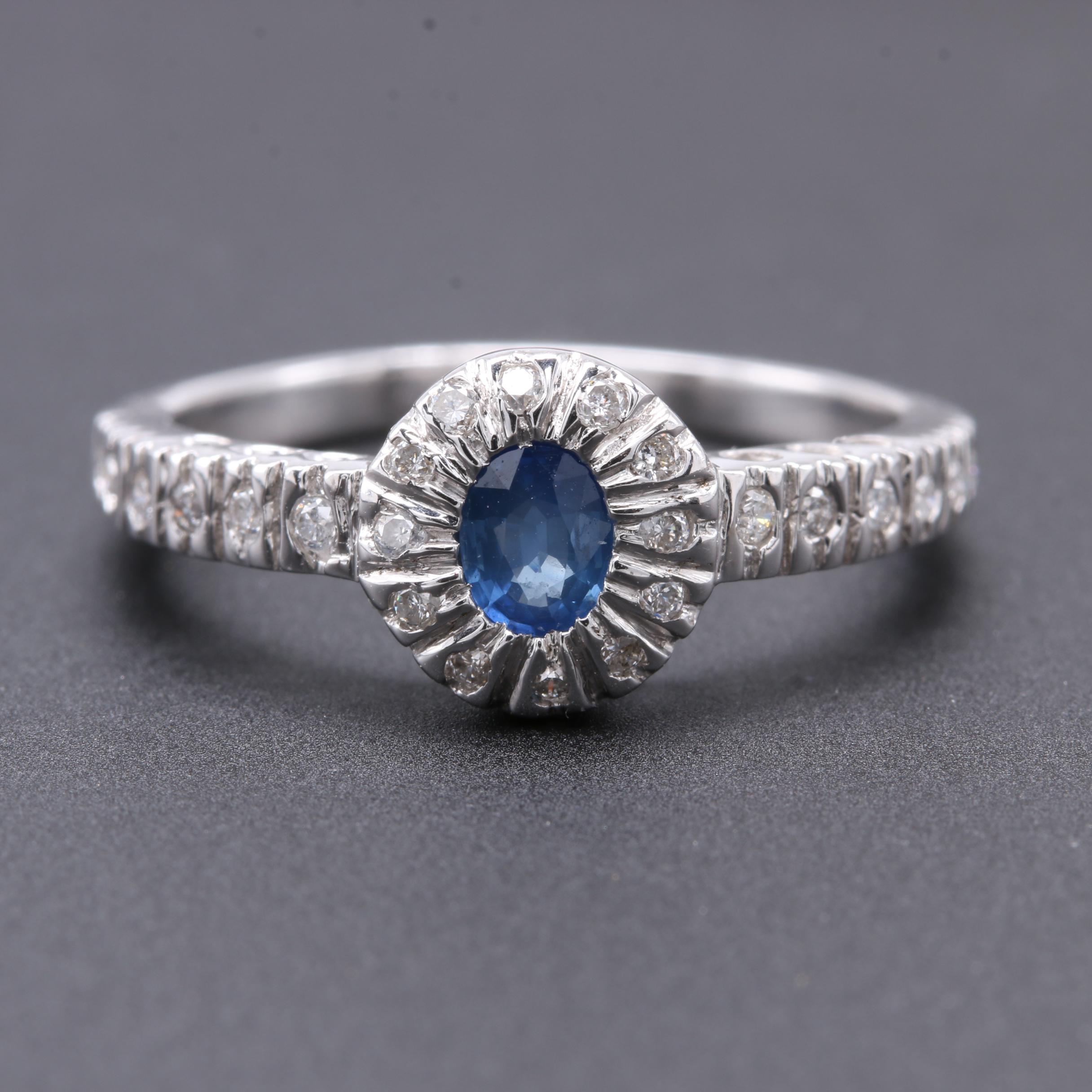 14K White Gold Sapphire and Diamond Ring