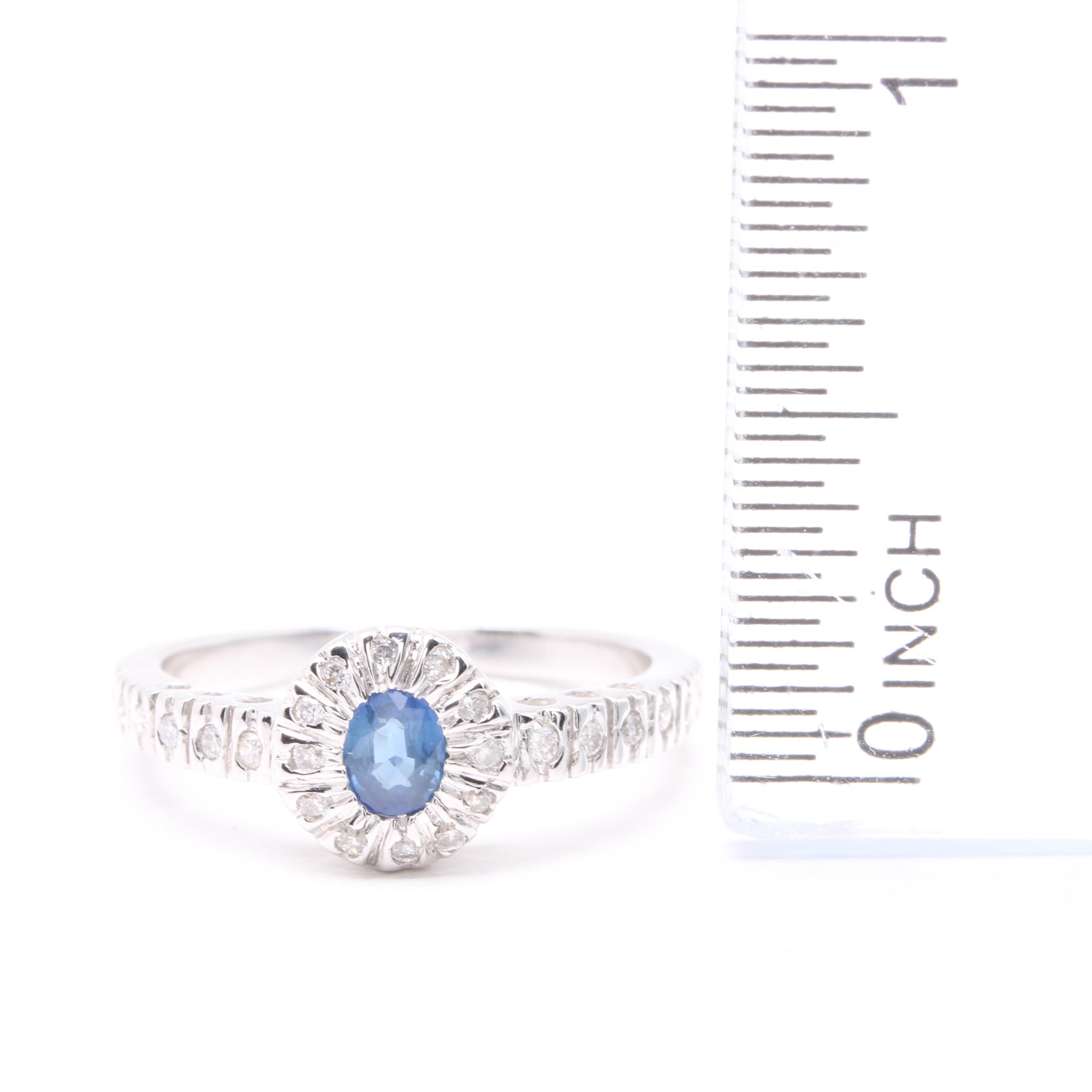 14K White Gold Sapphire and Diamond Ring