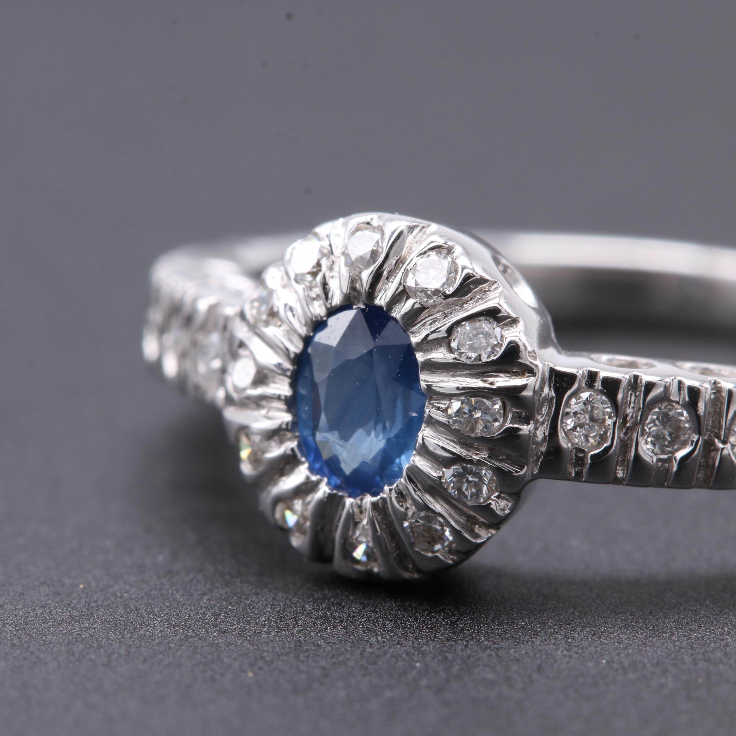 14K White Gold Sapphire and Diamond Ring