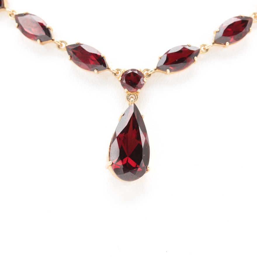 Gold Wash on Sterling Silver Garnet Link Necklace