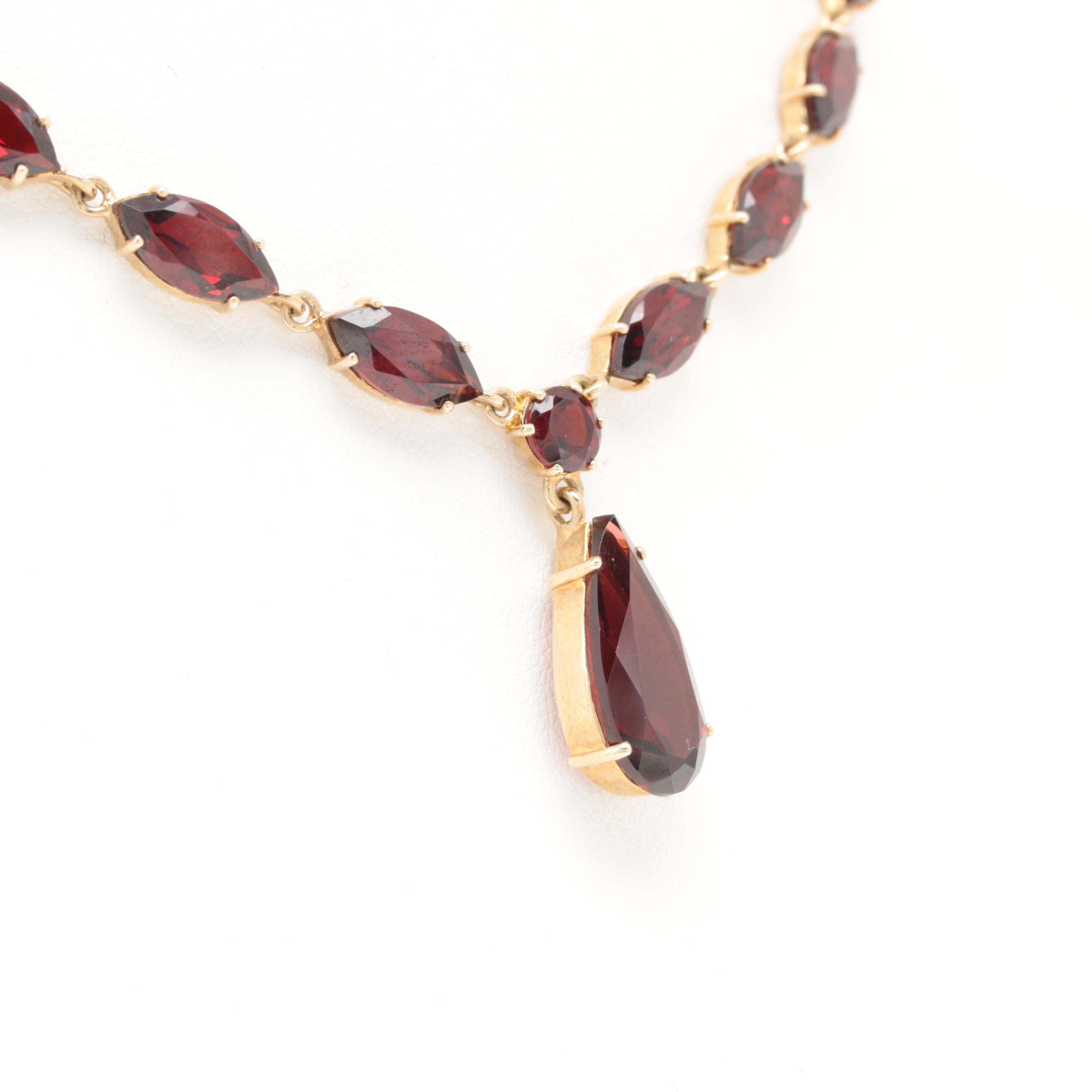 Gold Wash on Sterling Silver Garnet Link Necklace