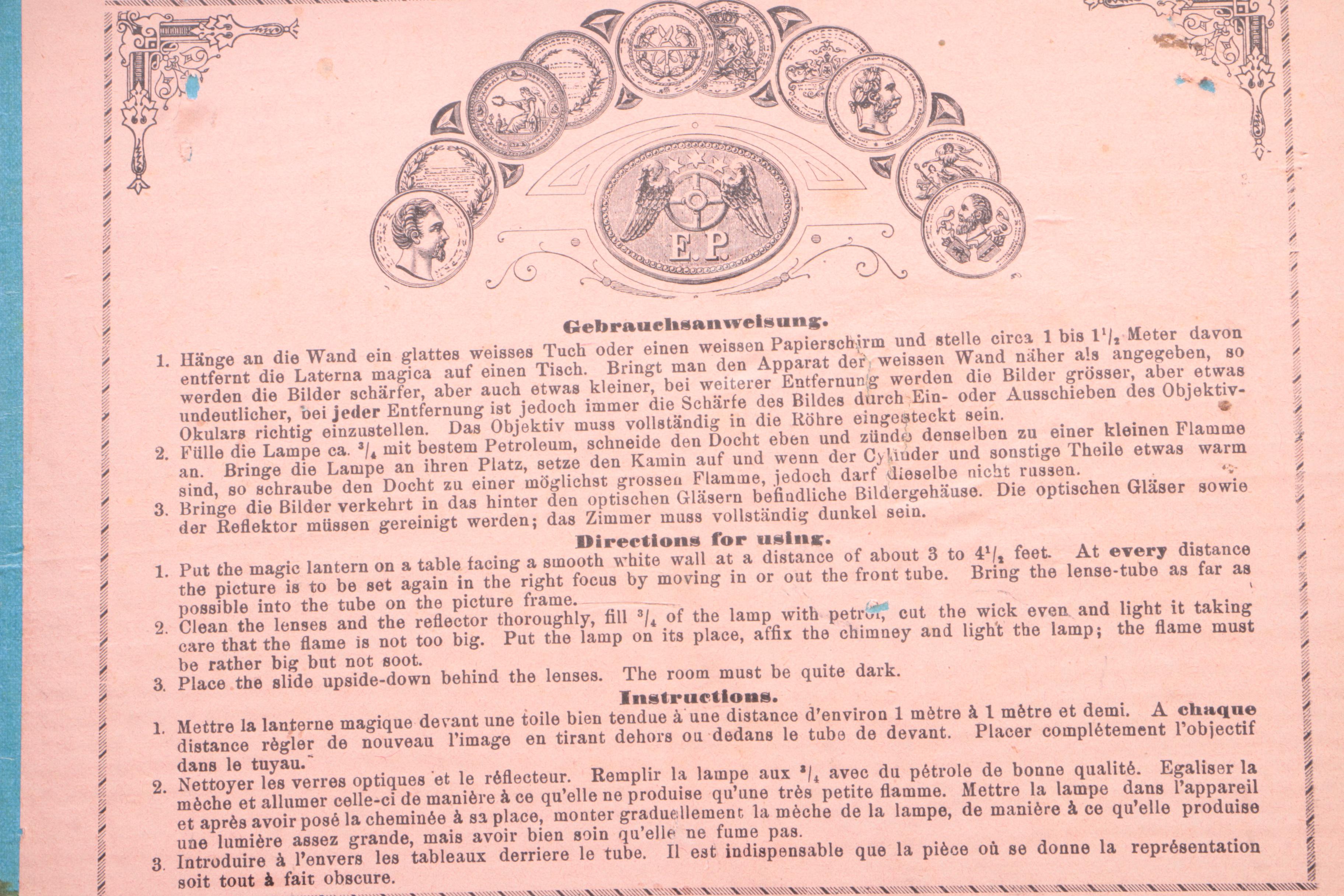 Antique Ernst Plank Magic Lantern with Slides