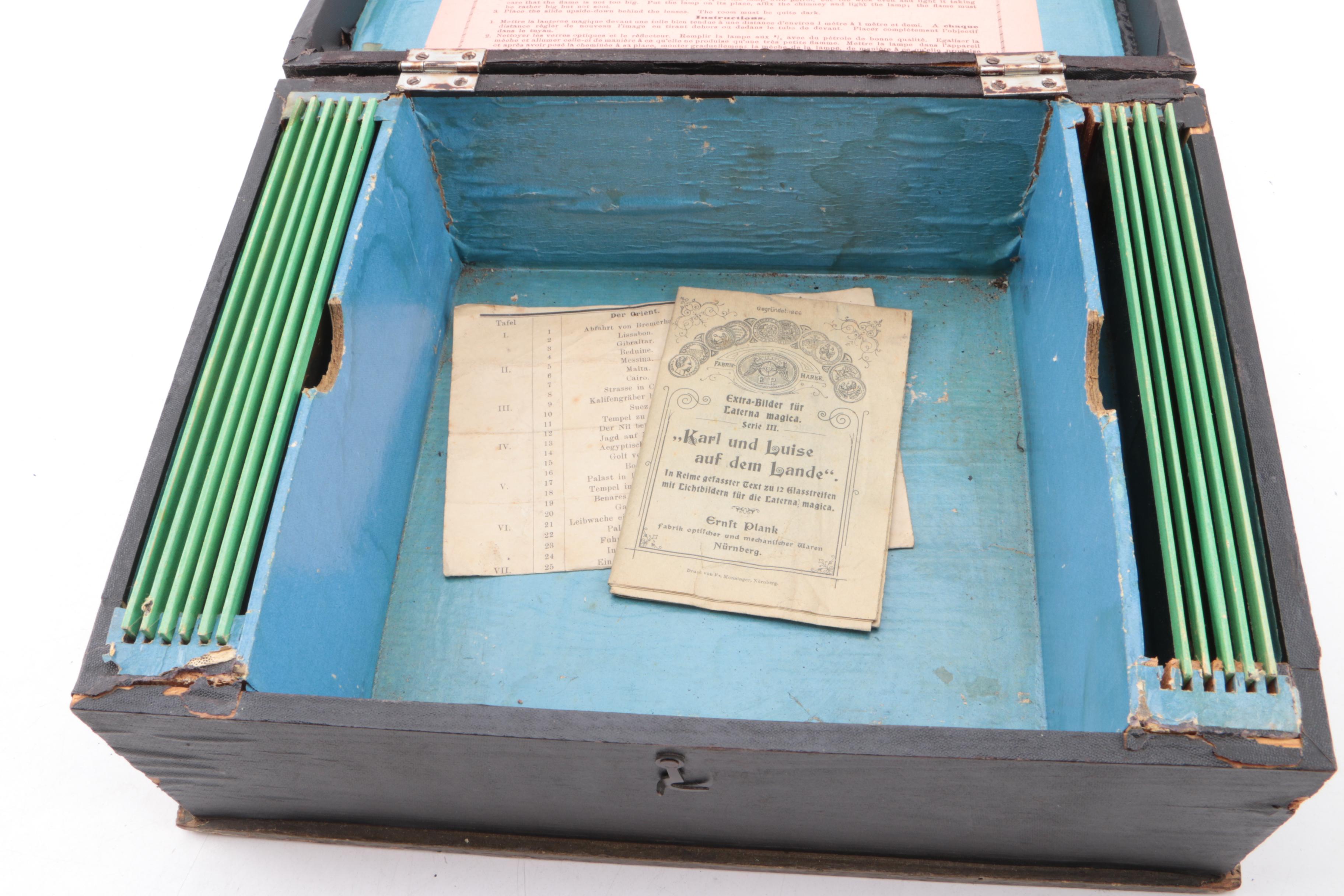 Antique Ernst Plank Magic Lantern with Slides