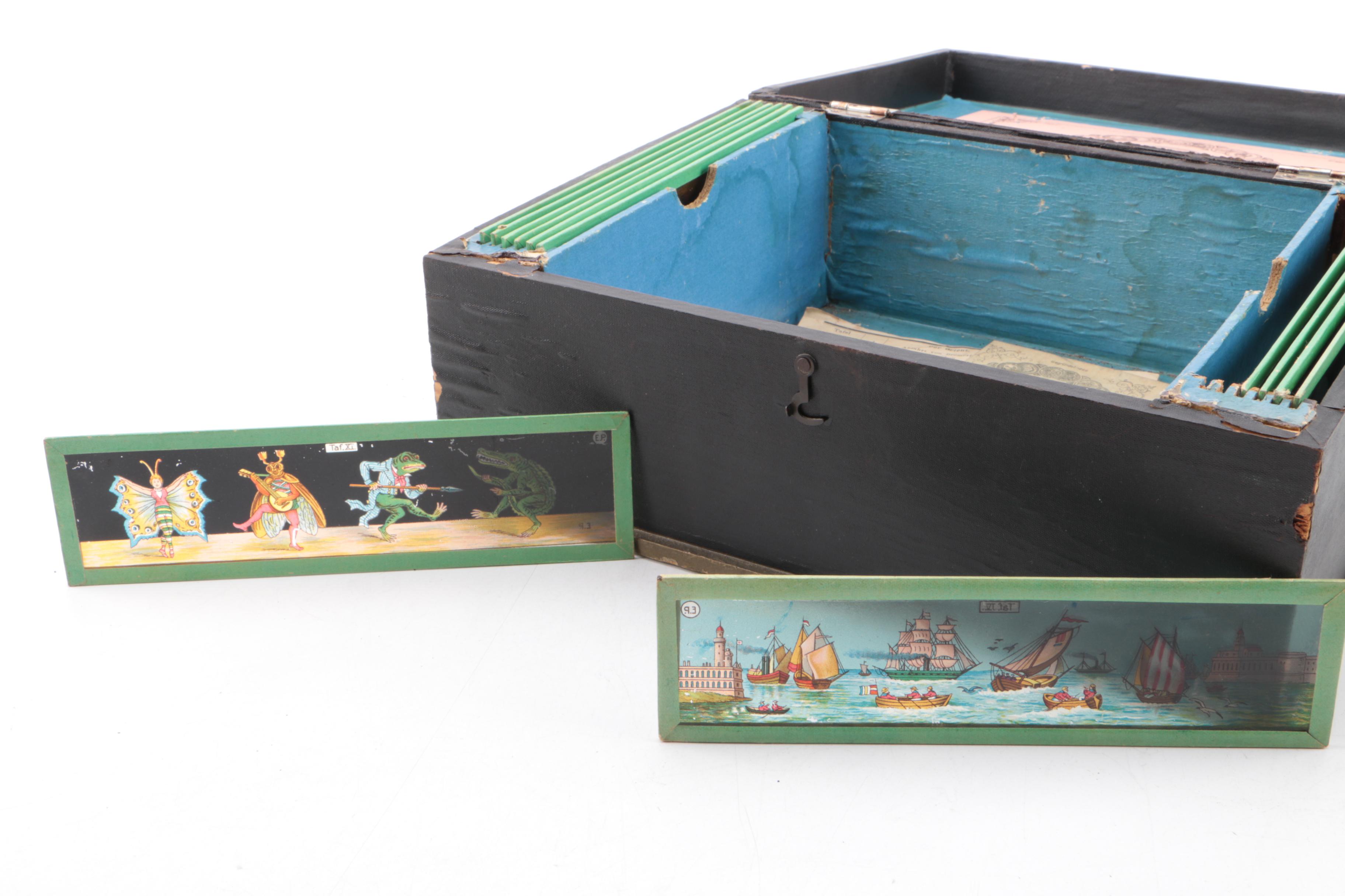 Antique Ernst Plank Magic Lantern with Slides